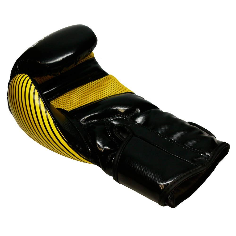 Angle. Amber Sporting Goods - Strike v1.0 Training Gloves Boxing Kickboxing Muay Thai Shock Absorption Secure Wrist Support Breathable Design, 16oz - Black.