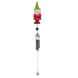 FC Design - 30" Long Red Gnome with Green Hat Black Coated Gem Wind Chime Outdoor Patio or Garden Hanging Decoration - Multi-Color