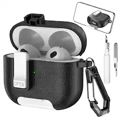 Front. Dteck - Earphone Case for Apple AirPods 3rd Gen (2021) with Phone Holder & Keychain,Leather Texture Earbuds Cover for Man Women - Whiteblack.