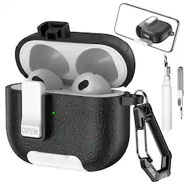 Dteck - Earphone Case for Apple AirPods 3rd Gen (2021) with Phone Holder & Keychain,Leather Texture Earbuds Cover for Man Women - Whiteblack