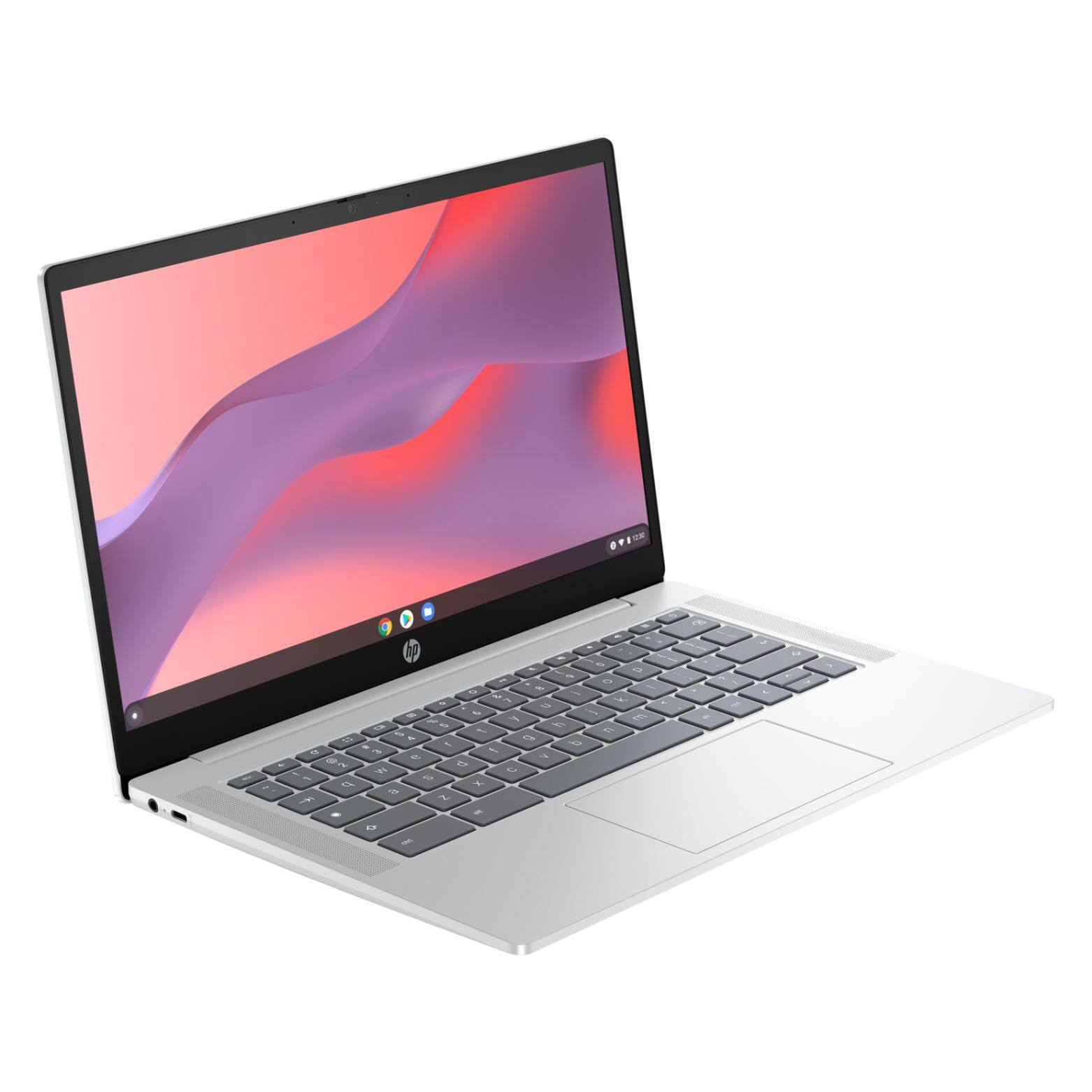 Alt View 3. HP - Chromebook 14at-nf000 14" FHD IPS Intel Core i3-N305 0.8 GHz up to 3.8 GHz 8GB RAM 256GB SSD ChromeOS - Silver.