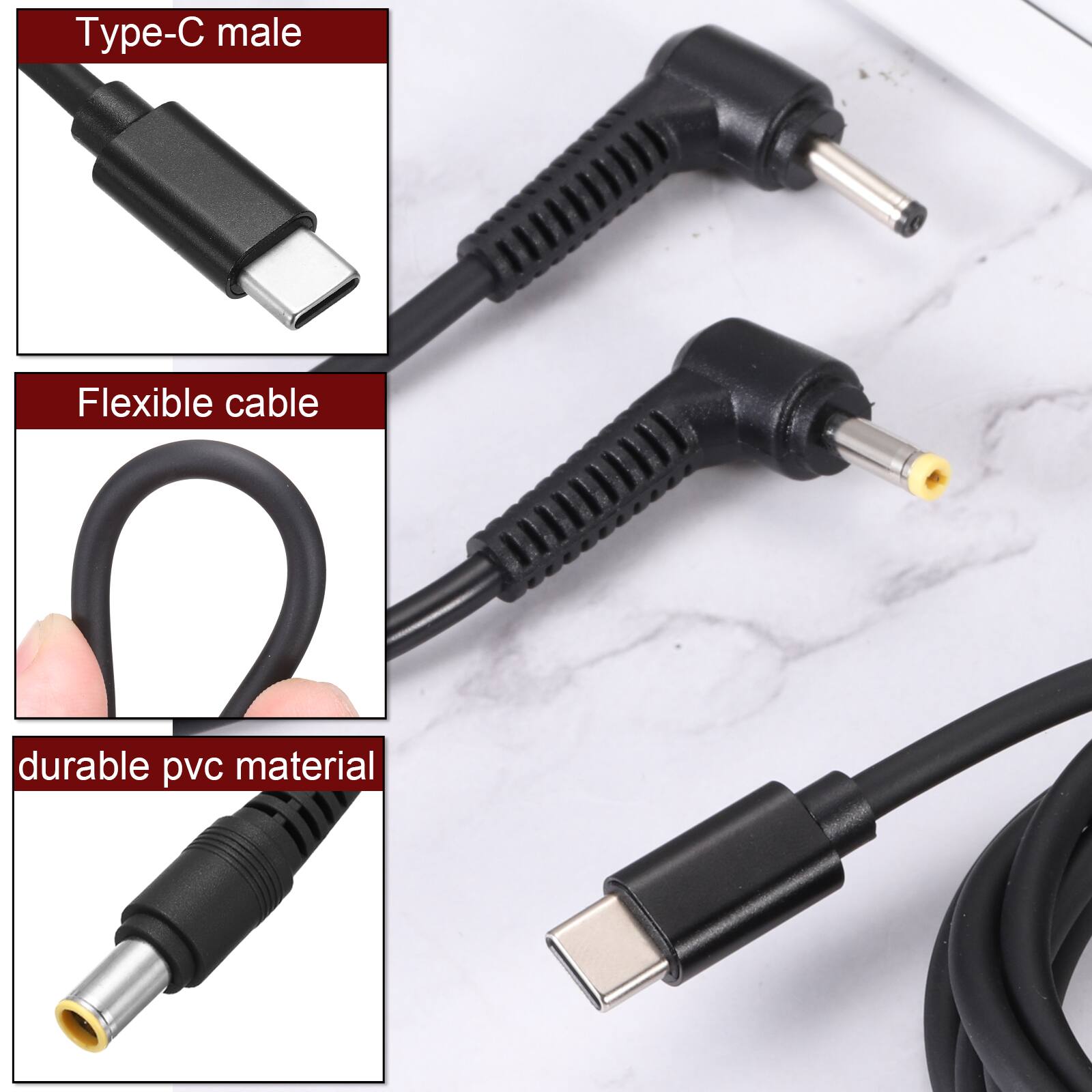 Type-C male  
Flexible cable  
durable pvc material