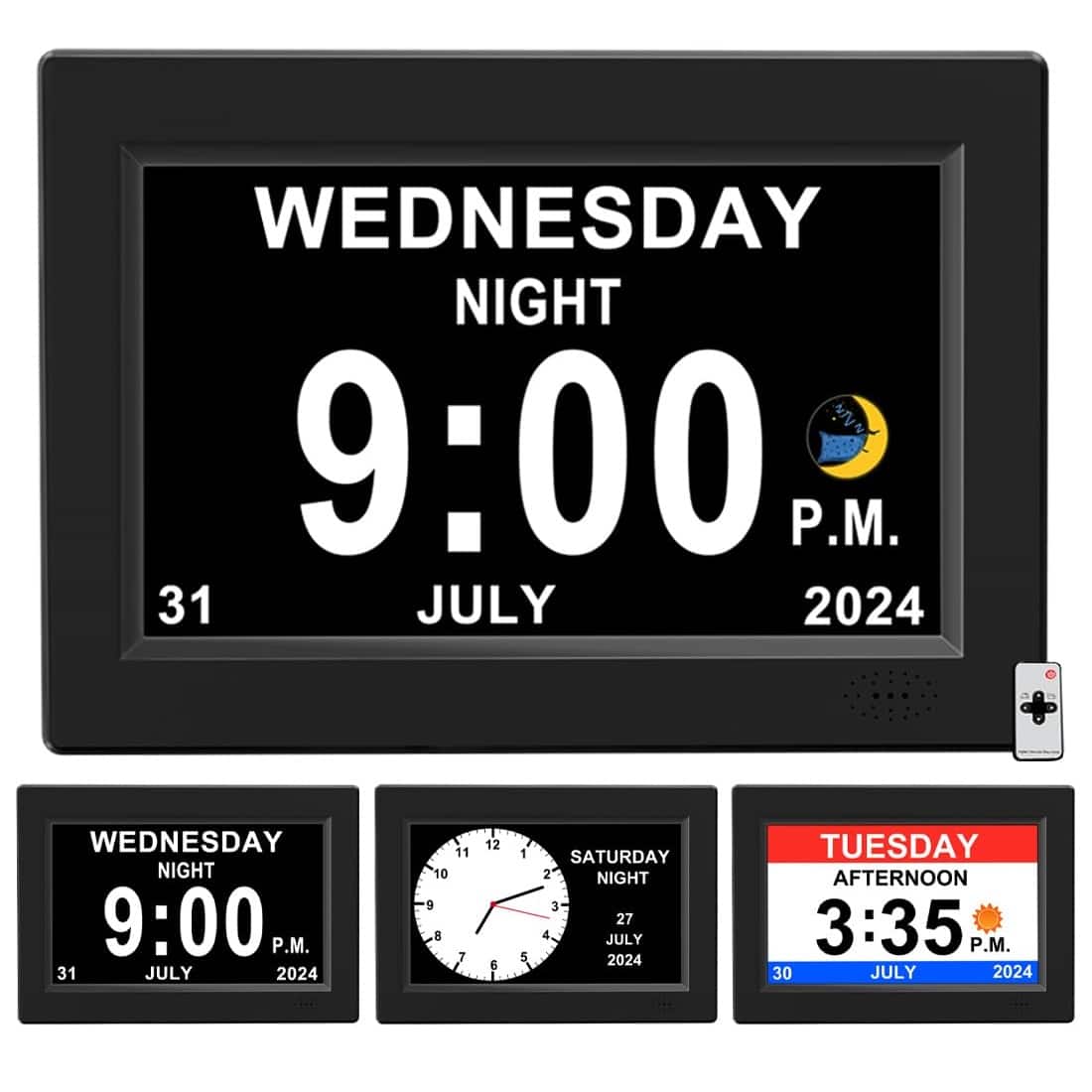 Dazzed Corner - Alarm Clock with Day and Date for Elderly Digital Calendar Clock Photo Frame - Black