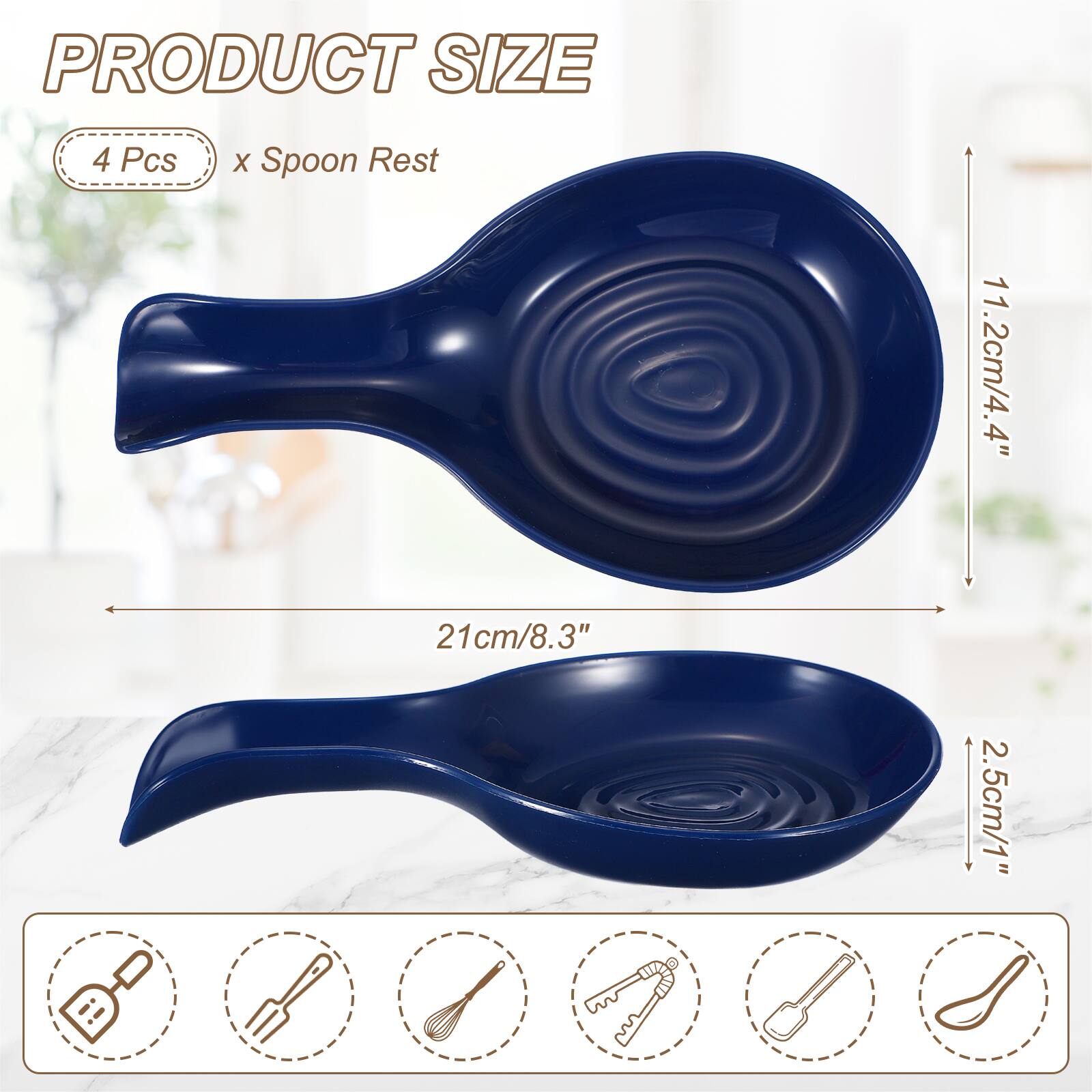 PRODUCT SIZE

4 Pcs x Spoon Rest

11.2cm/4.4" x 21cm/8.3" x 2.5cm/1"