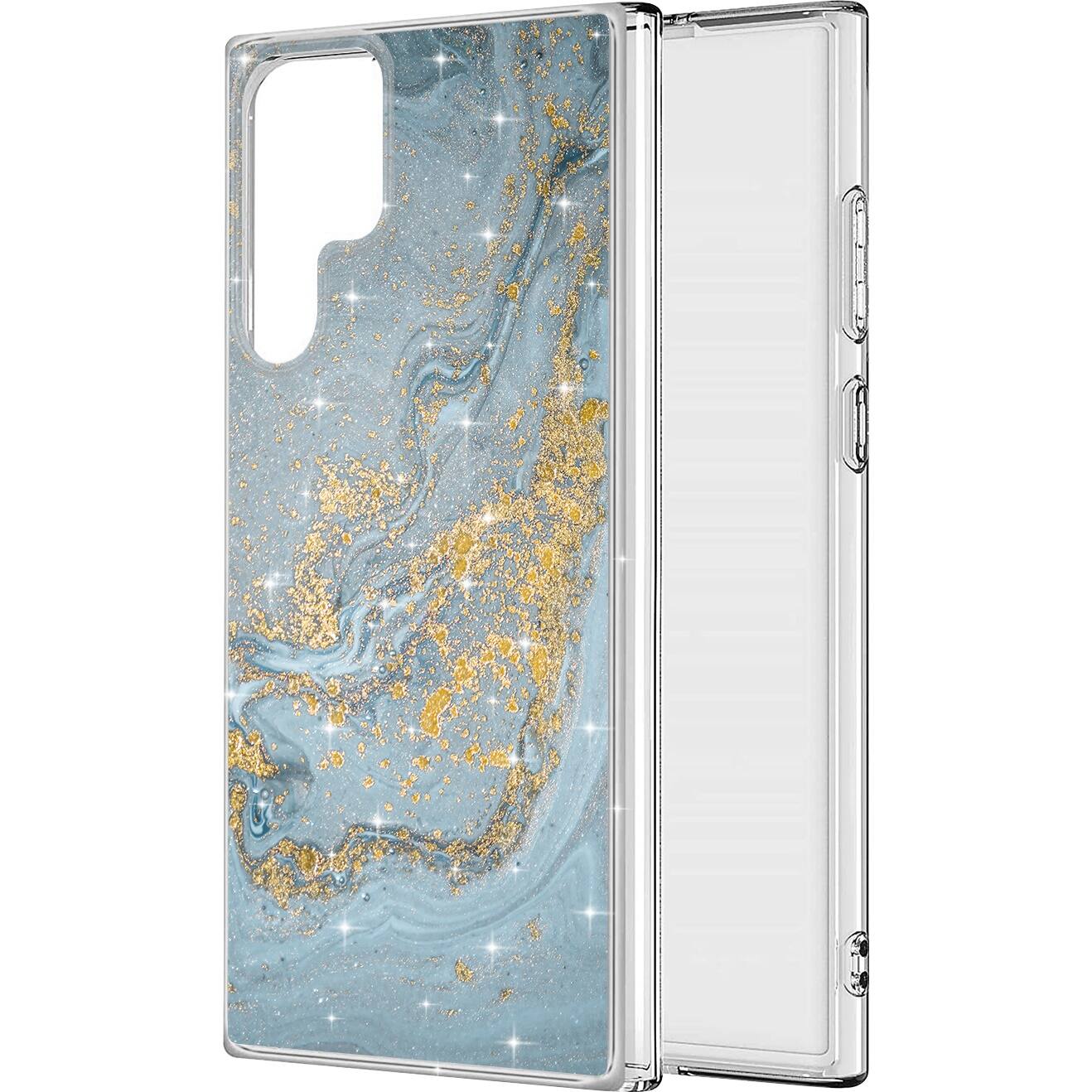 Alt View 11. SaharaCase - Marble Series Case for Samsung Galaxy S23 Ultra - Blue/Gold.