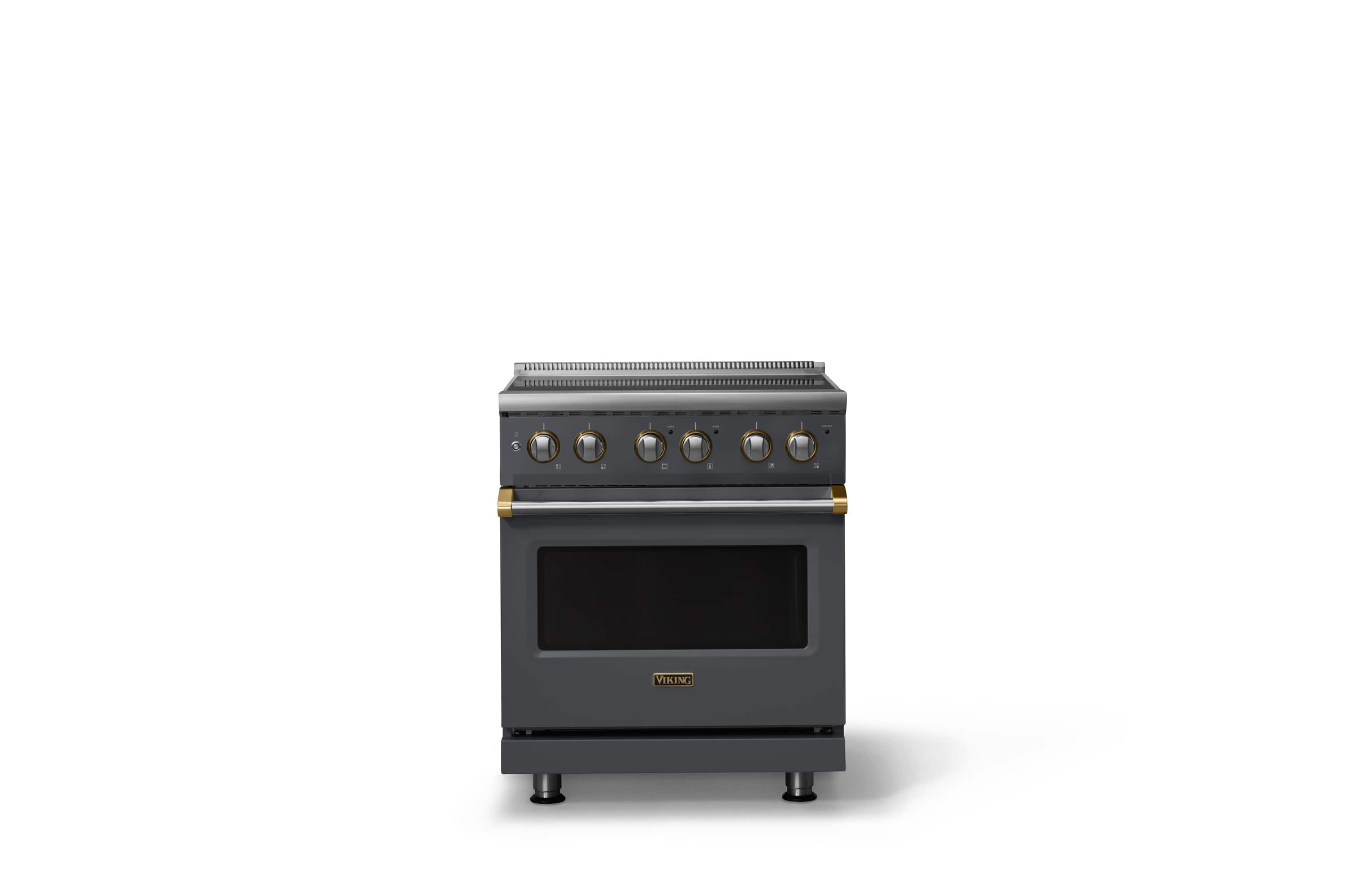 Viking - 30 in. Wide 4 Elements Pro 5 Series 4.7 Cu.Ft. Freestanding Electric Convection Range - w. Brushed Brass Trim - Cast Black