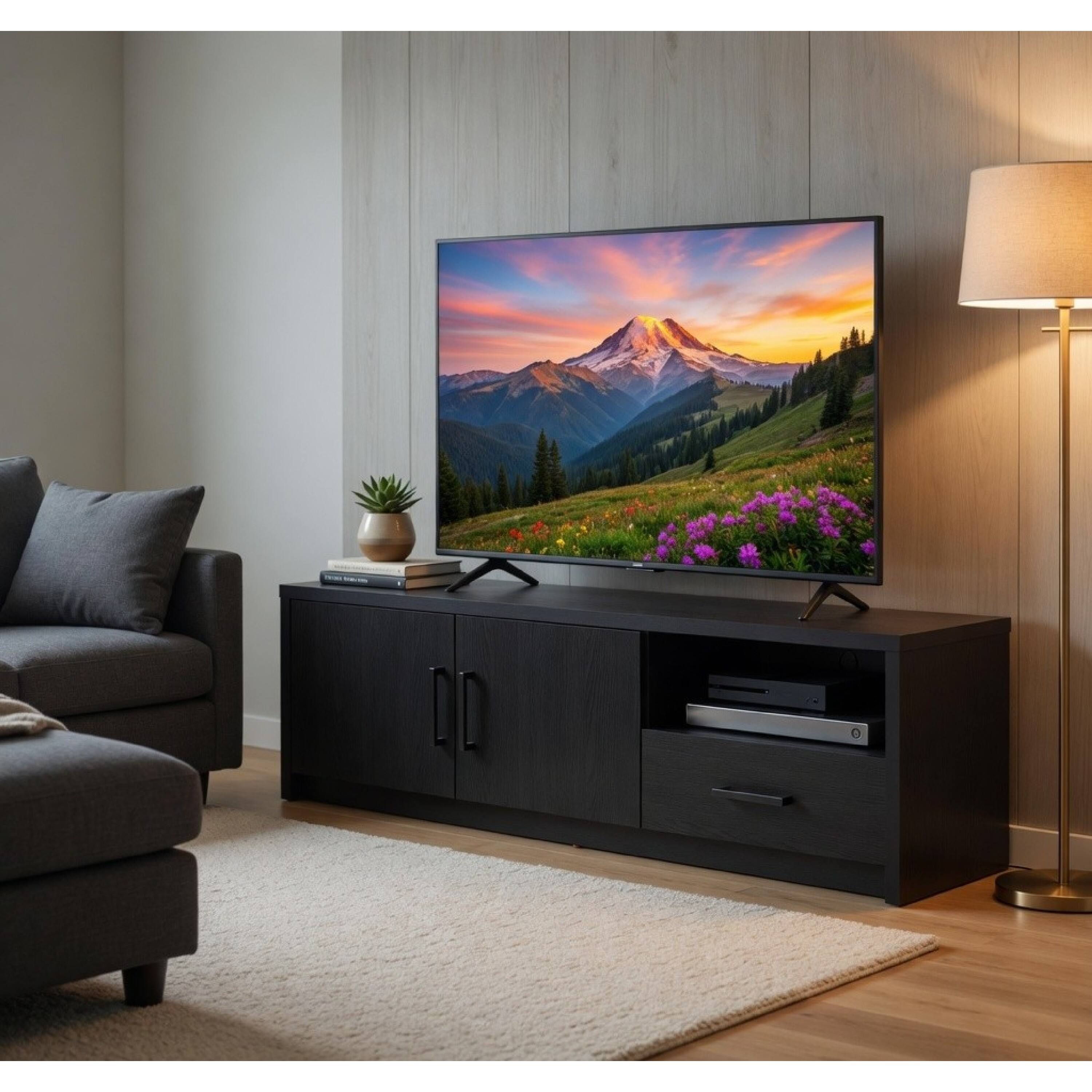 Alt View 7. Manhattan Lane - Marge TV Stand Media Console, 2 Doors and Drawer, Black Wood 70 Inch - Black.