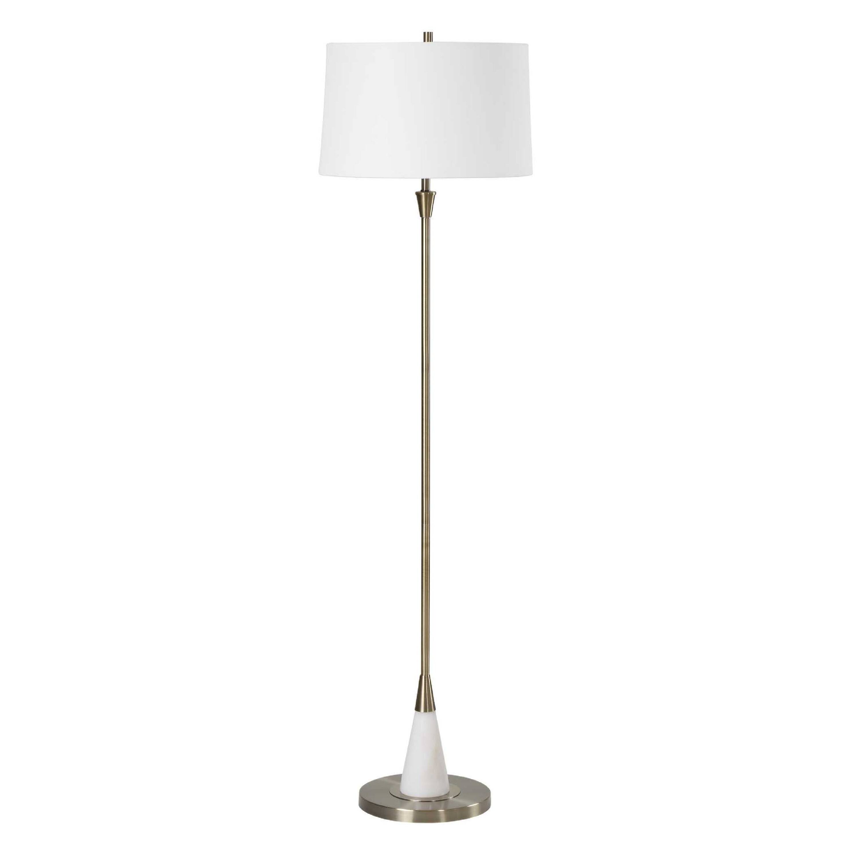Left. Manhattan Lane - Floor Lamp, Linen Shade, Marble Base, 63 Inch.
