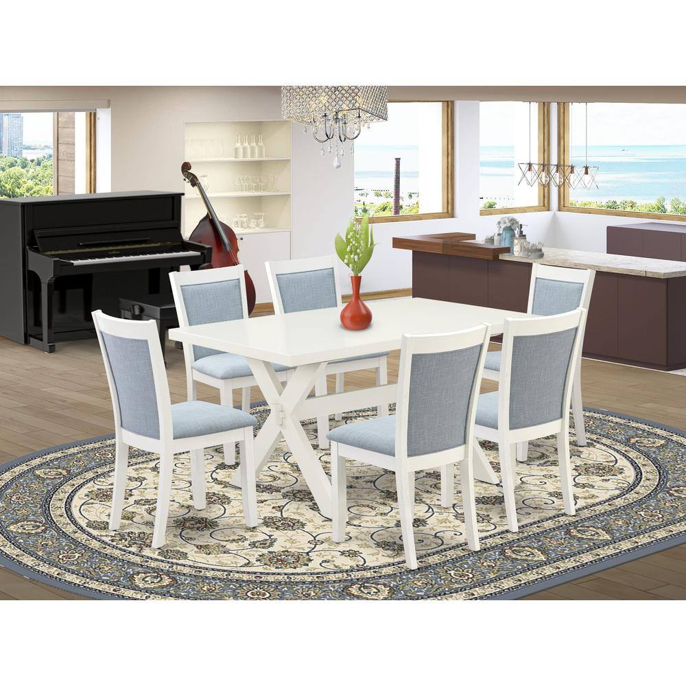 Alt View 3. East West Furniture - X026MZ015-7 7-Piece Dining Table Set Contains a Wooden Table and 6 Baby Blue Dining Room Chairs - Wire Brushed Linen - Multi-Color.