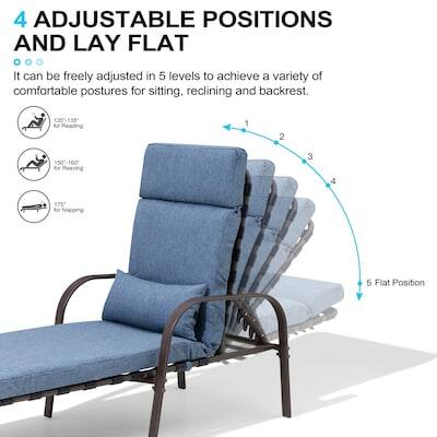 4 ADJUSTABLE POSITIONS AND LAY FLAT

It can be freely adjusted in 5 levels to achieve a variety of comfortable postures for sitting, reclining and backrest.

1. 120-130° for Reading
2. 150-160° for Napping
3. 175° for Napping
4. 
5. Flat Position