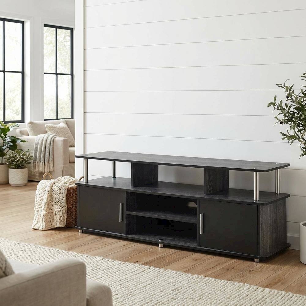 Alt View 1. FurniFact - Weathered Gray/Black TV Stand with Melamine Veneer and Sturdy Construction - Gray Black.