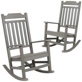 Emma + Oliver - Set of 2 All-Weather Poly Resin Faux Wood Rocking Chairs for Porch &Patio - Gray
