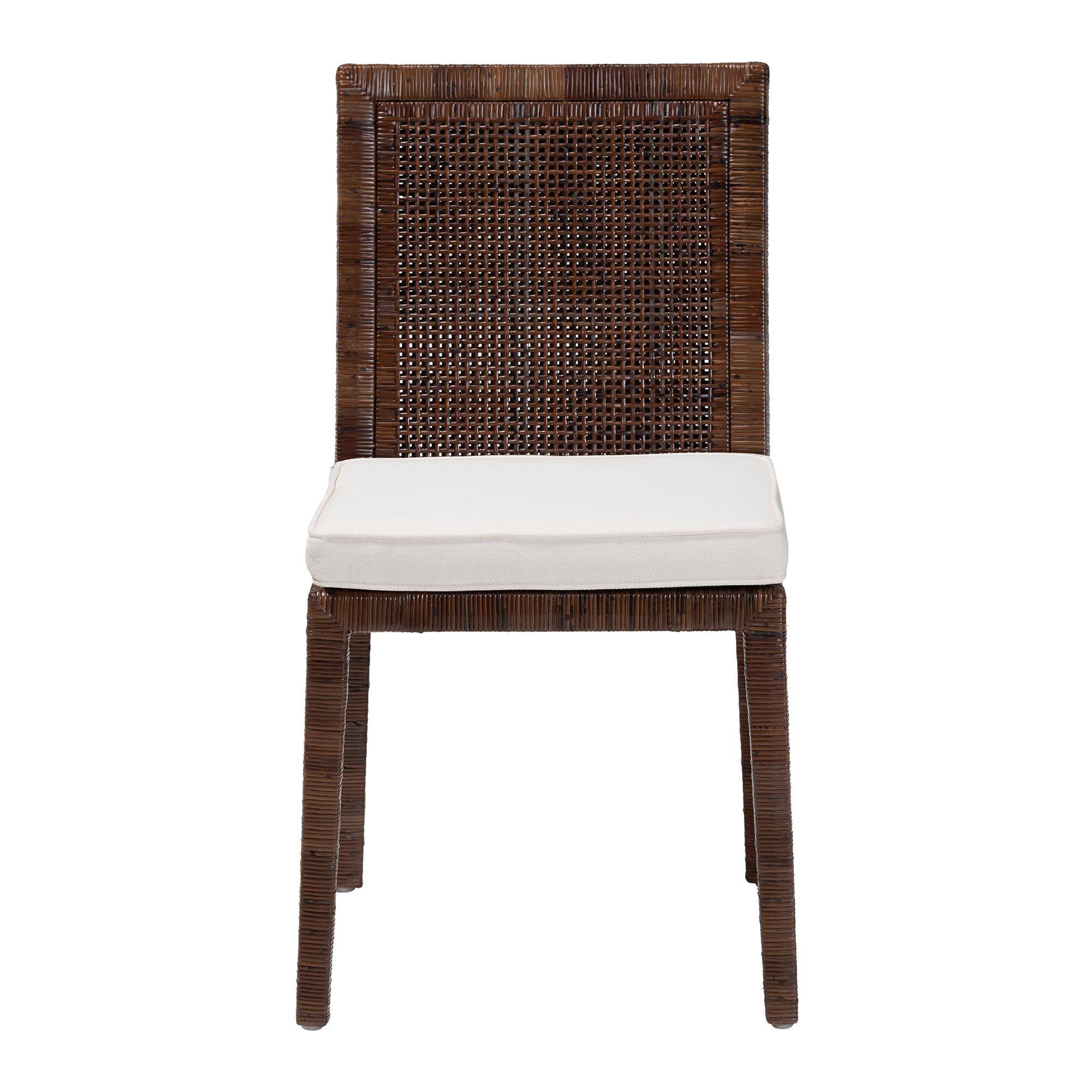 Angle. bali & pari - Sofia Rattan Dining Chair with Cushion - Handwoven Wicker Side Chair with Mahogany Wood Frame, Indoor Seating - Antique Coffee.