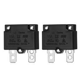Unique Bargains - 2pcs 15A Push Button Circuit Breaker, 125/250V AC,50V DC, Automatic Reset Thermal Overload Protector for Industrial - Black
