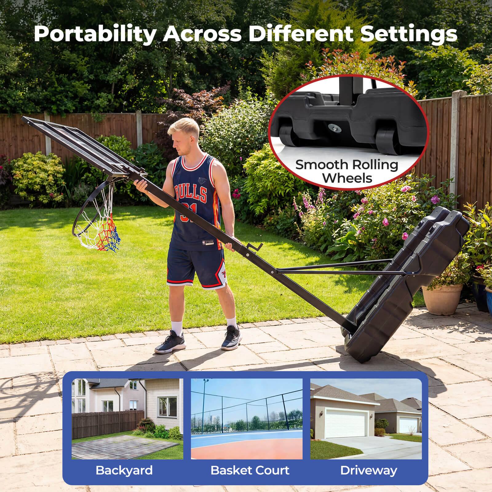 Portability Across Different Settings

SULLS M1

Smooth Rolling Wheels

Backyard Basket Court Driveway