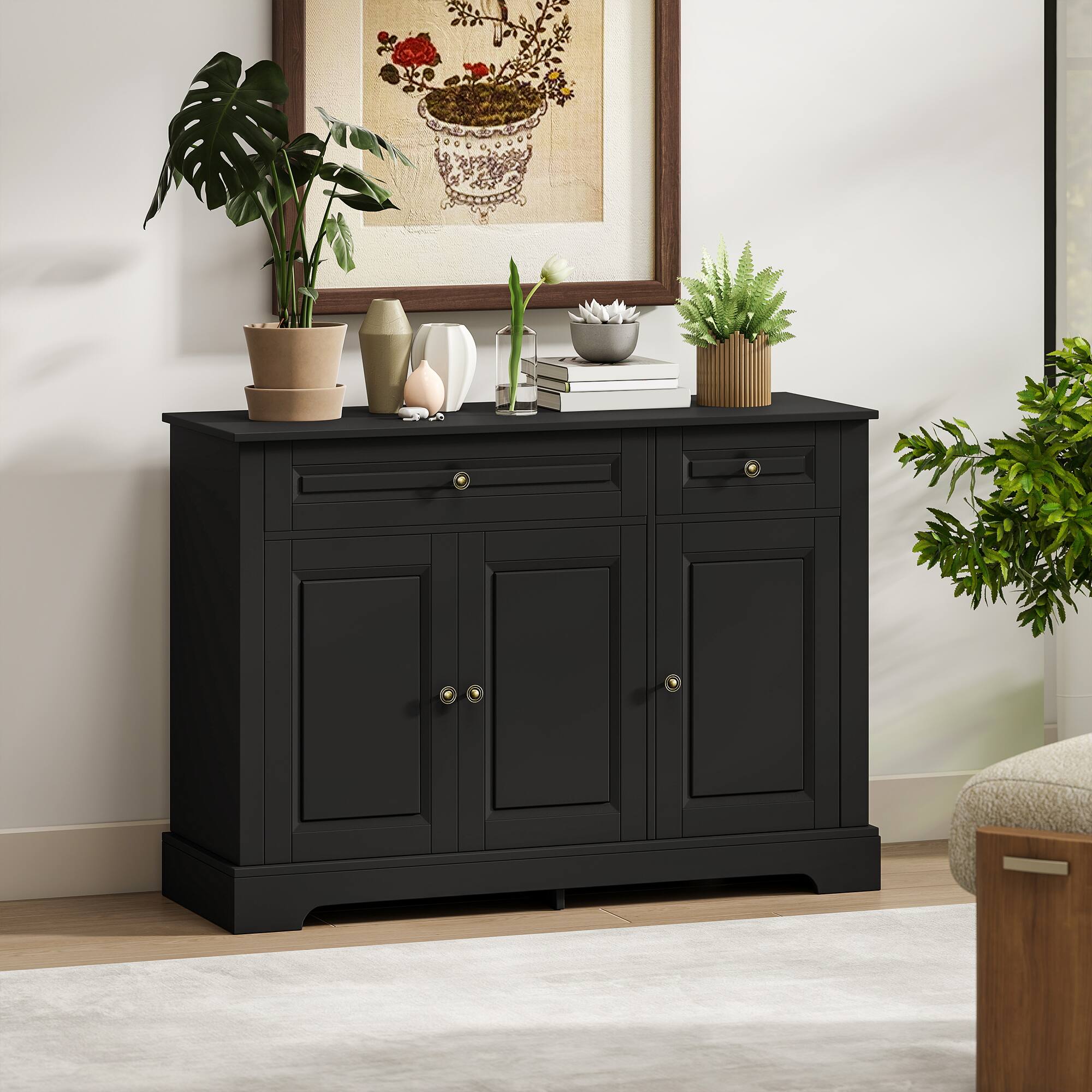 Alt View 1. Homcom - Buffet Cabinet, Modern Accent Cabinet with 2 Drawers and Adjustable Shelves - Black.