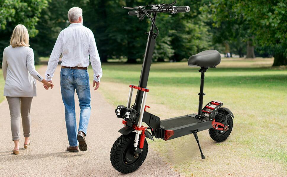 Alt View 9. Topteng - 2000W Dual-Drive Off-Road Folding Electric Scooter with Seat- 19MPH, 50Miles Long Range, 12" Non-inflation Tires, 300LBS - Black.