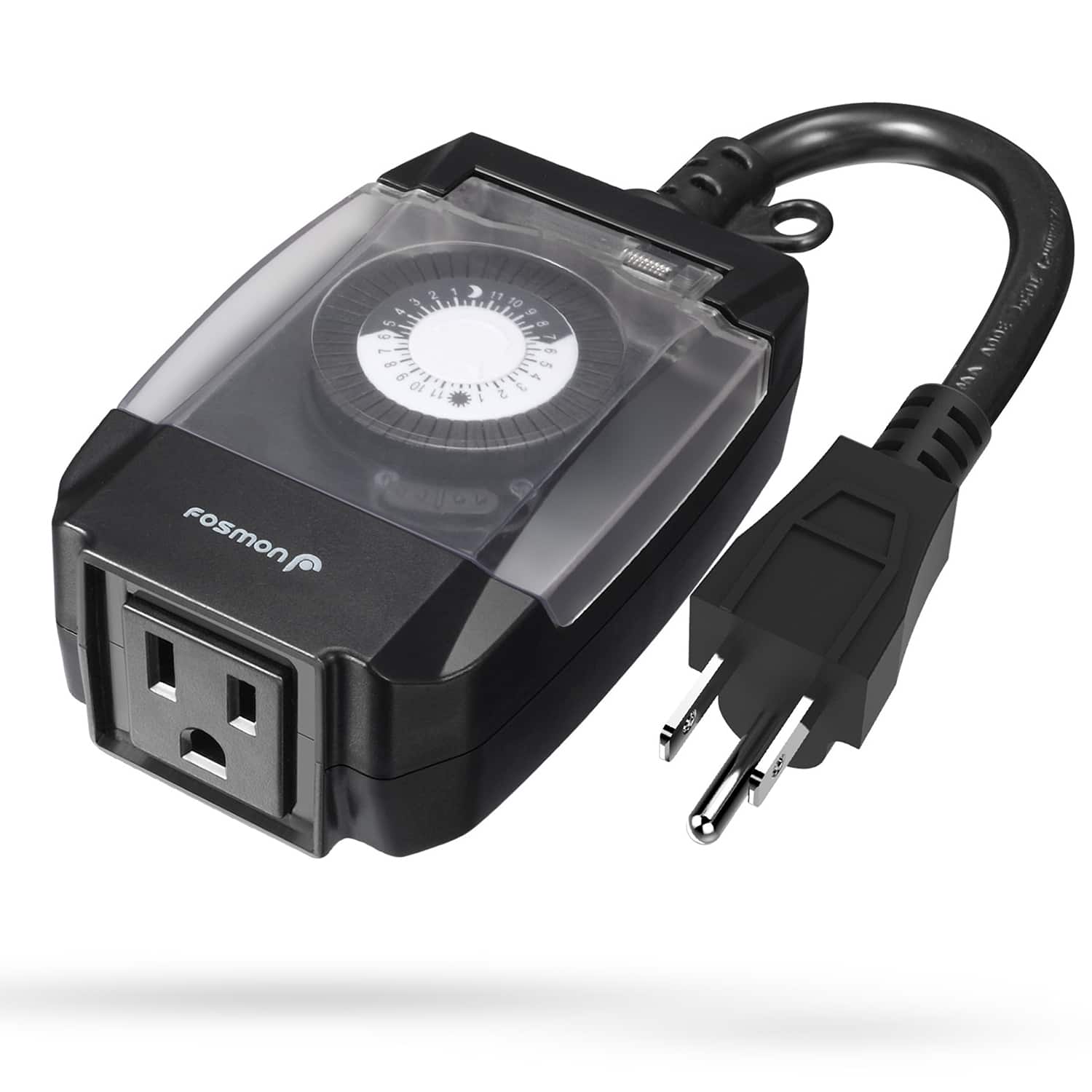 Fosmon - Outdoor Light Timer For Outlet Waterproof, [ETL Listed] Outdoor Light Timer Outlet, 24 Hour Mechanical Pool Pump Timer - Black