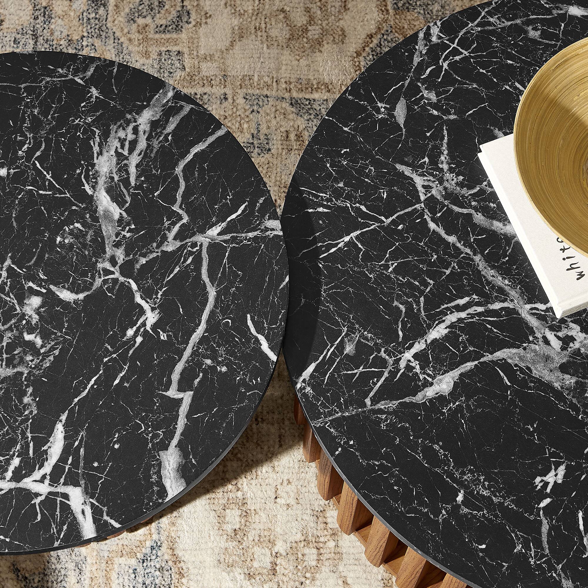 Alt View 2. Modway - Fortitude Round Faux Marble Top Nesting Coffee Table Set by Modway - Walnut Black.