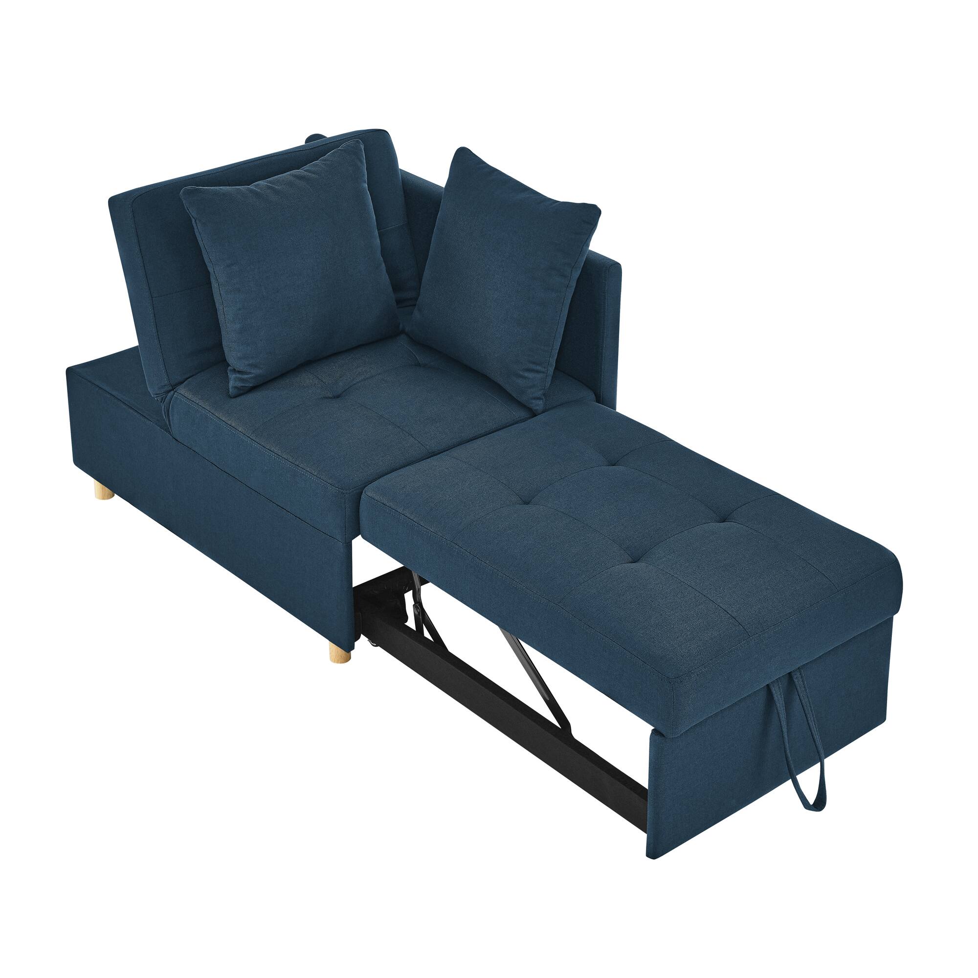 Alt View 5. Tiramisubest - Convertible Sleeper Sofa Chair,Adjustable Backrest Recliner with Wheels,Modern Linen Fabric for Living Room,Blue - Blue.