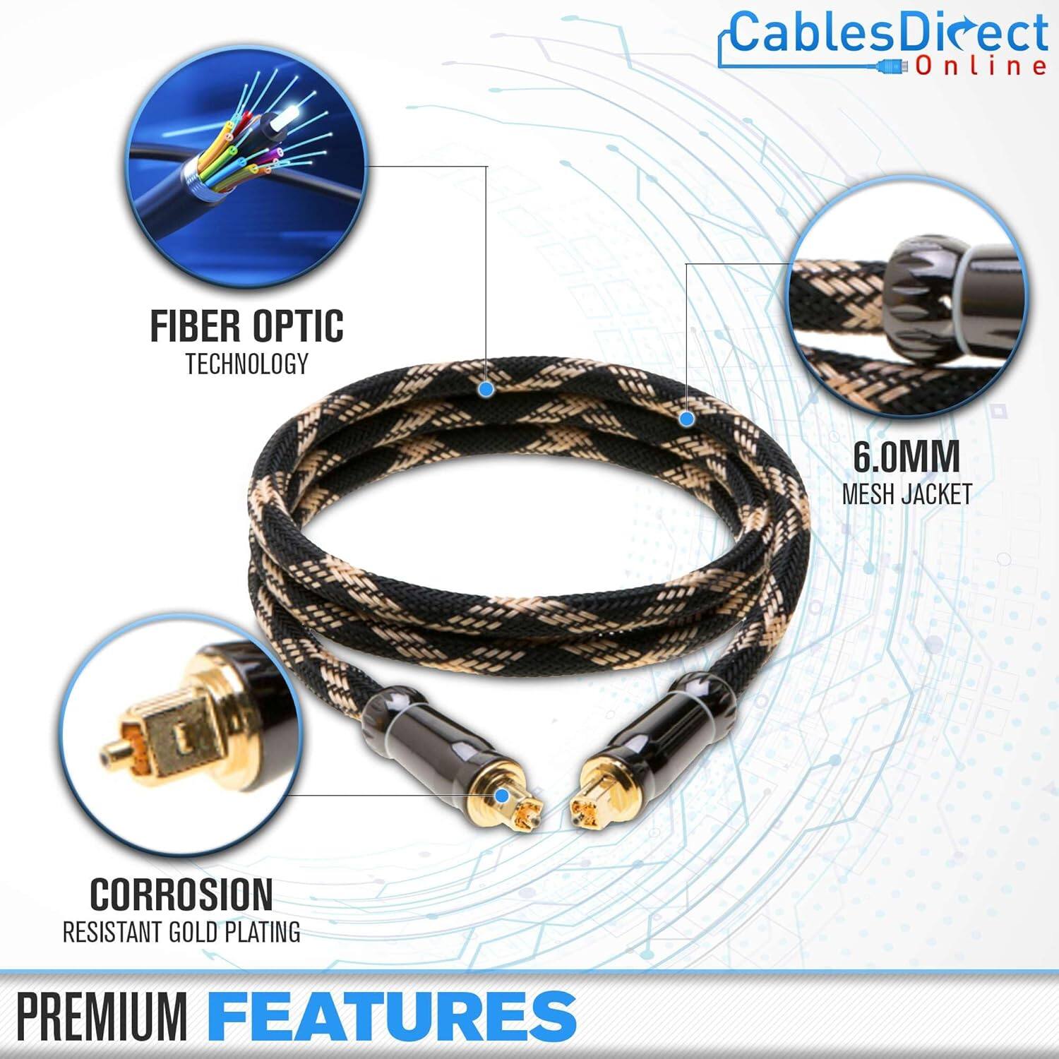 CablesDirect Online  
FIBER OPTIC TECHNOLOGY  
6.0MM MESH JACKET  
CORROSION RESISTANT GOLD PLATING  
PREMIUM FEATURES