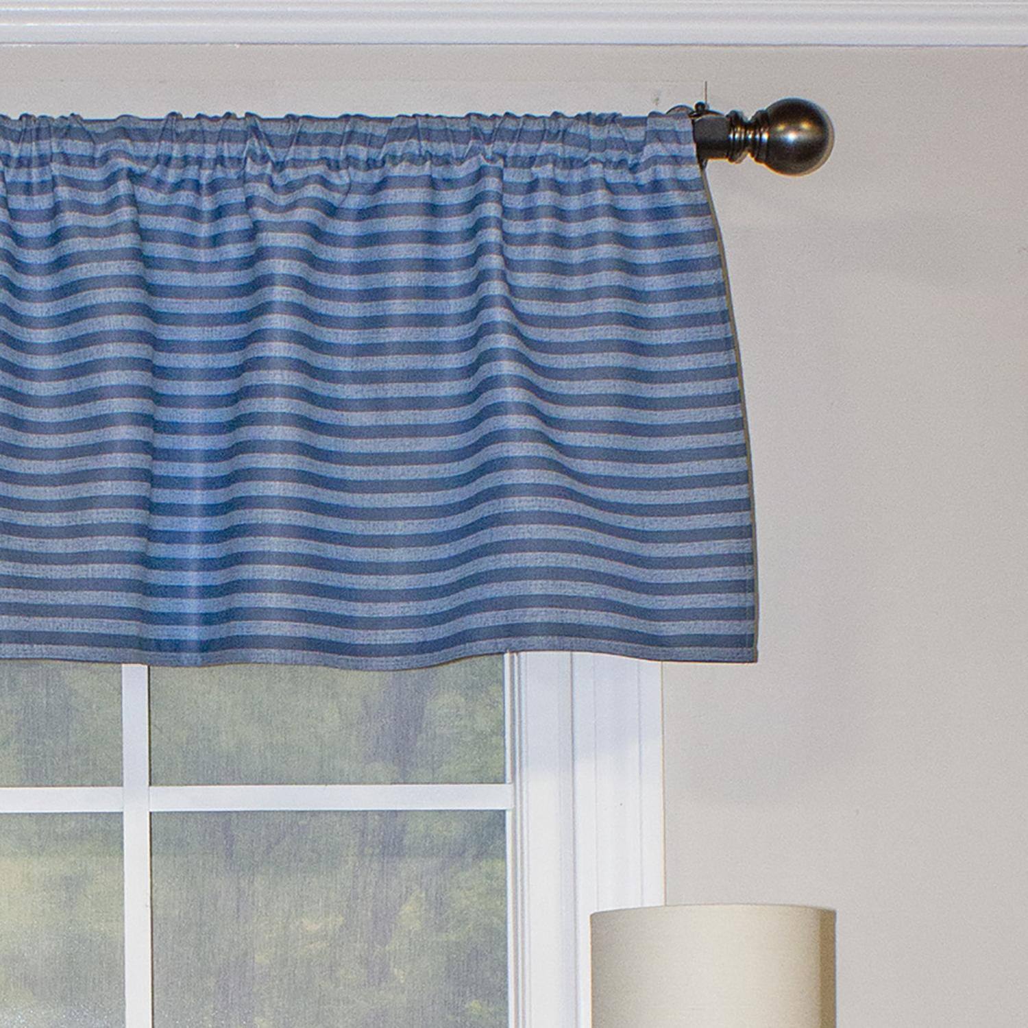 Left. RLF Home - RLF Home Serpentine Tailored 100% Cotton with Fully Lined 3" Rod Pocket Valnance for Windows 50" x 14" Sky - Sky.