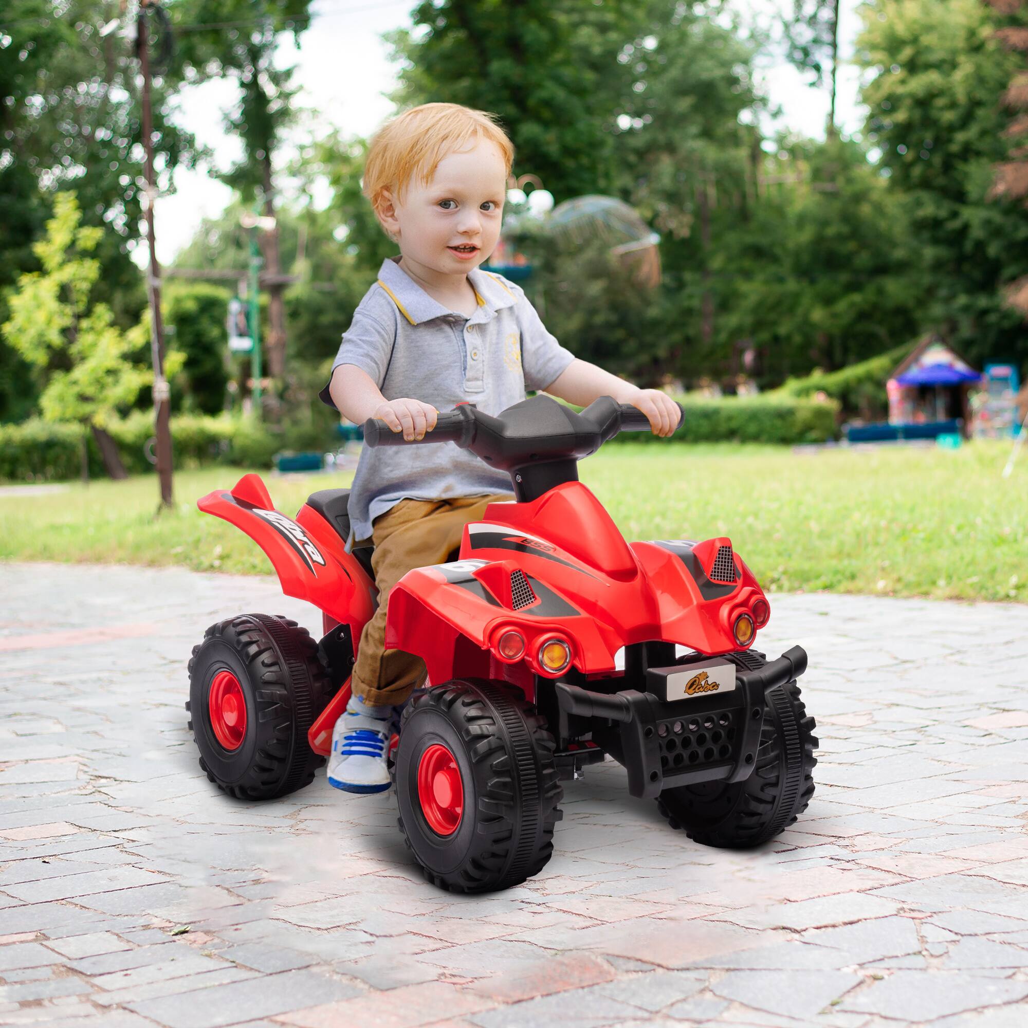Angle. Qaba - Kids ATV, 6V 4 Wheeler Kids Quad Car, Battery Powered Electric Ride on Toy with Music for Boys & Girls Ages 2-6 Years.