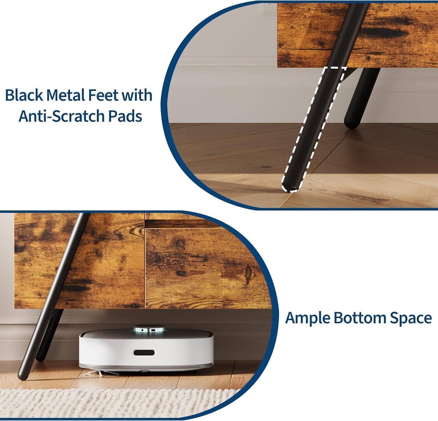 Black Metal Feet with Anti-Scratch Pads  
Ample Bottom Space