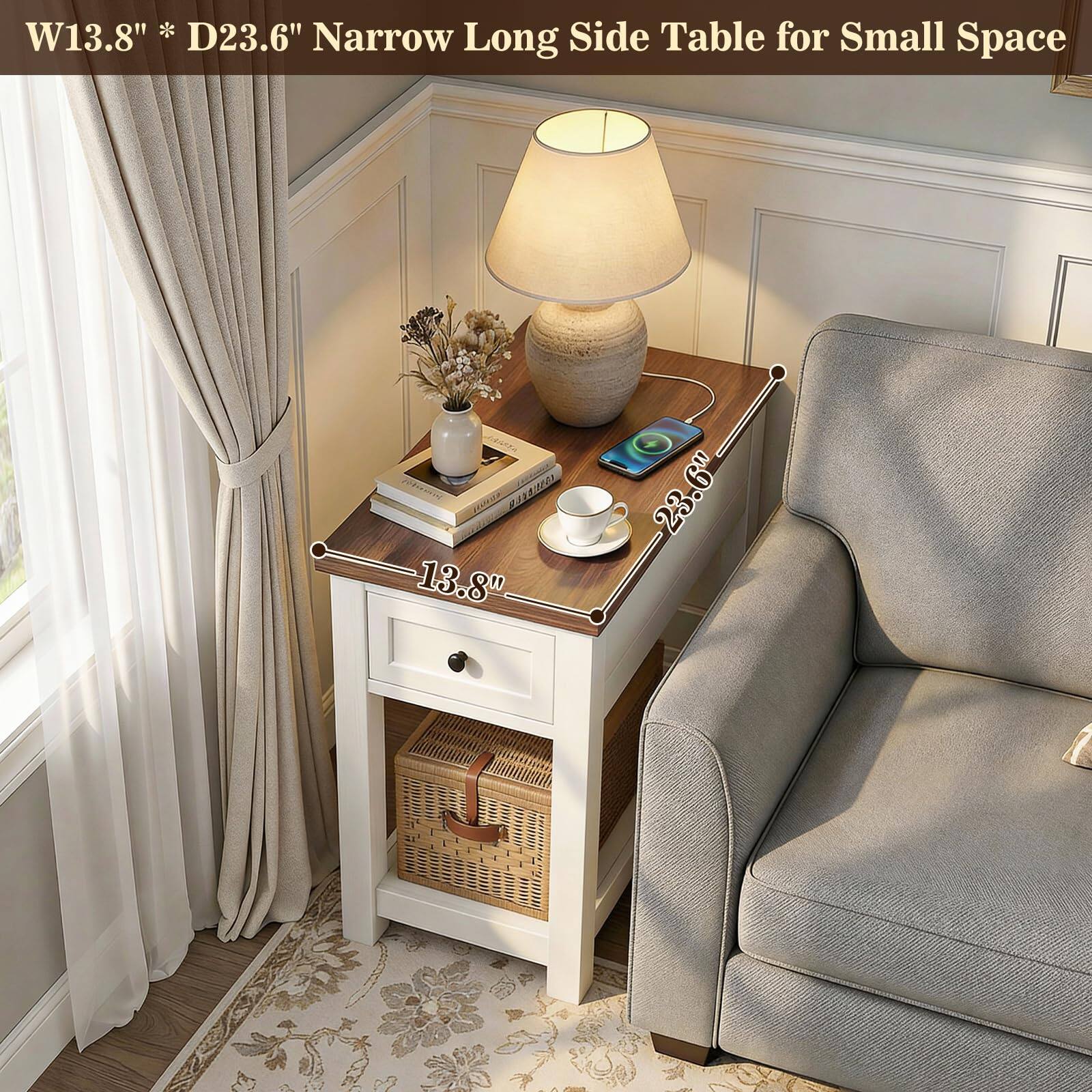 W13.8" * D23.6" Narrow Long Side Table for Small Space