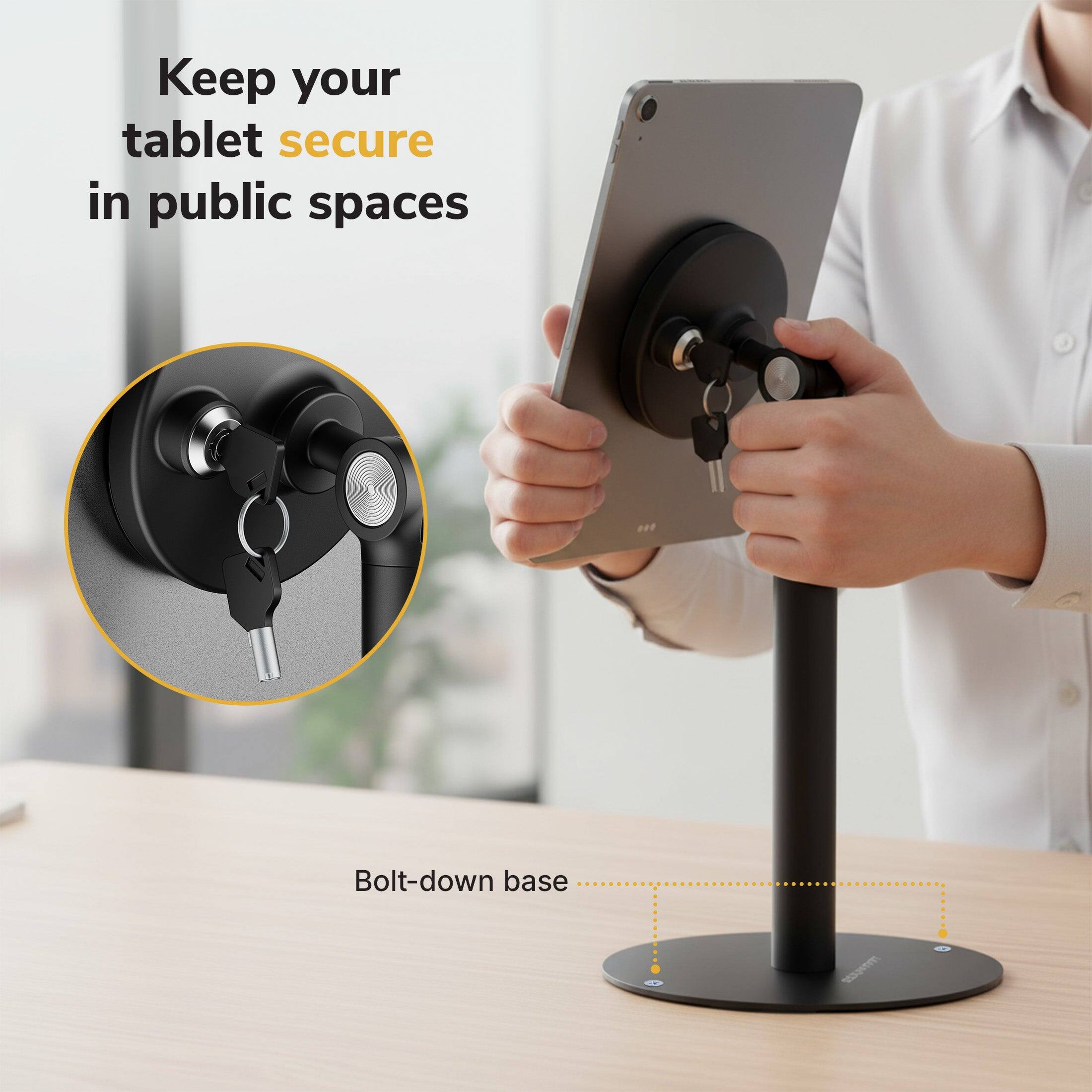 Keep your tablet secure in public spaces

Bolt-down base