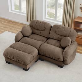 Anysun - L Shape Sectional Couch with Ottoman, Chenille Fabric, High-Density Foam & Curved Armrests for Living Room - Brown