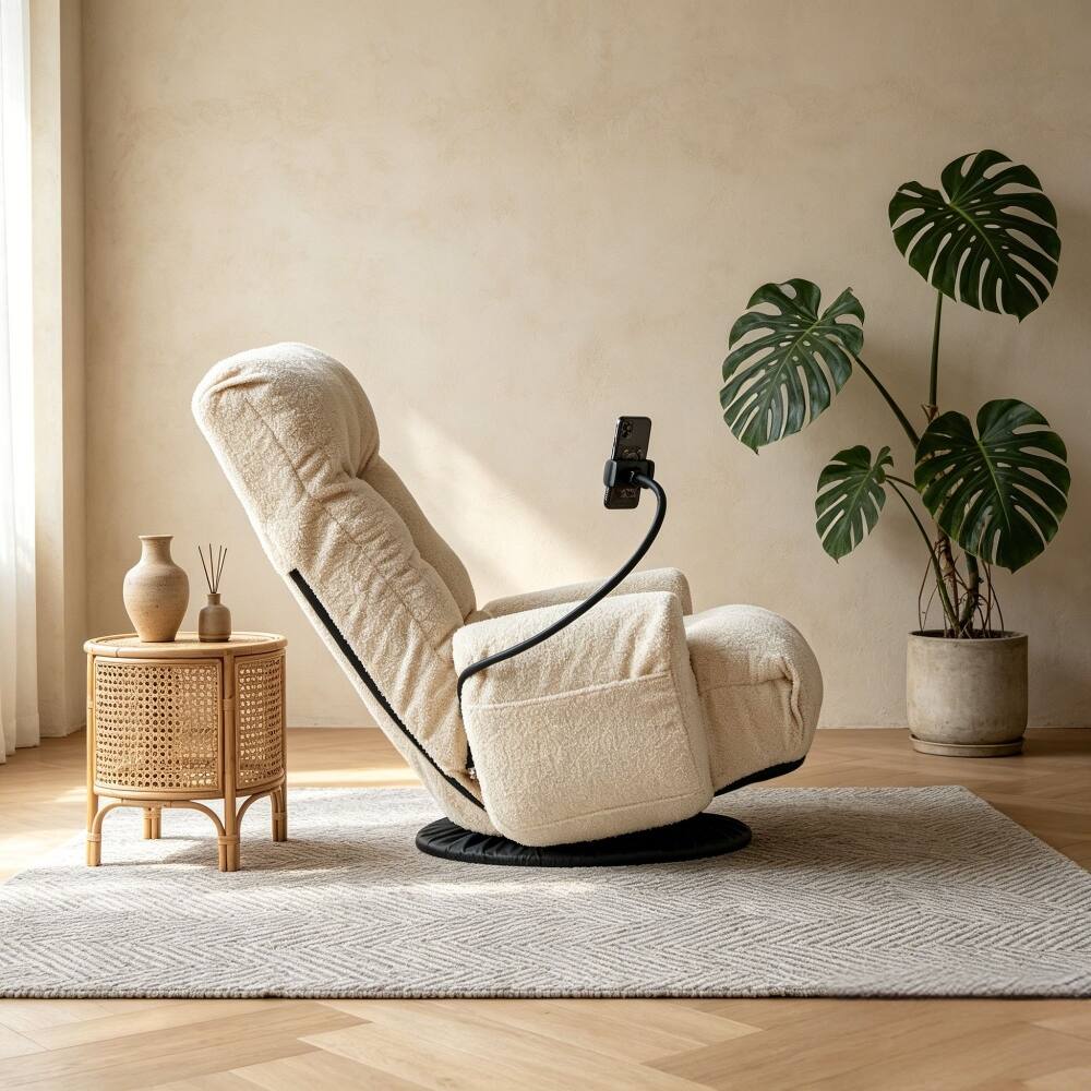 Alt View 10. Loheer - Loheer Adjustable Lounge Chair 360 Degree Rotatable Lazy Sofa Chair with Phone Holder for Living Room Gaming White - White.