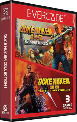 33 EVERCADE EVERCADE ASS-KICKIN' DUKE NUKEM GAMES DUKE 1+2 REMASTERED NUKEM COLLECTION DUKE 3D NUKEM 1 TOTAL MELTDOWN 3 GAMES INCLUDED gearbox entertainment - T (Teen 13+)