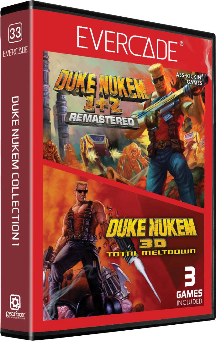 33 EVERCADE EVERCADE ASS-KICKIN' DUKE NUKEM GAMES DUKE 1+2 REMASTERED NUKEM COLLECTION DUKE 3D NUKEM 1 TOTAL MELTDOWN 3 GAMES INCLUDED gearbox entertainment - T (Teen 13+)