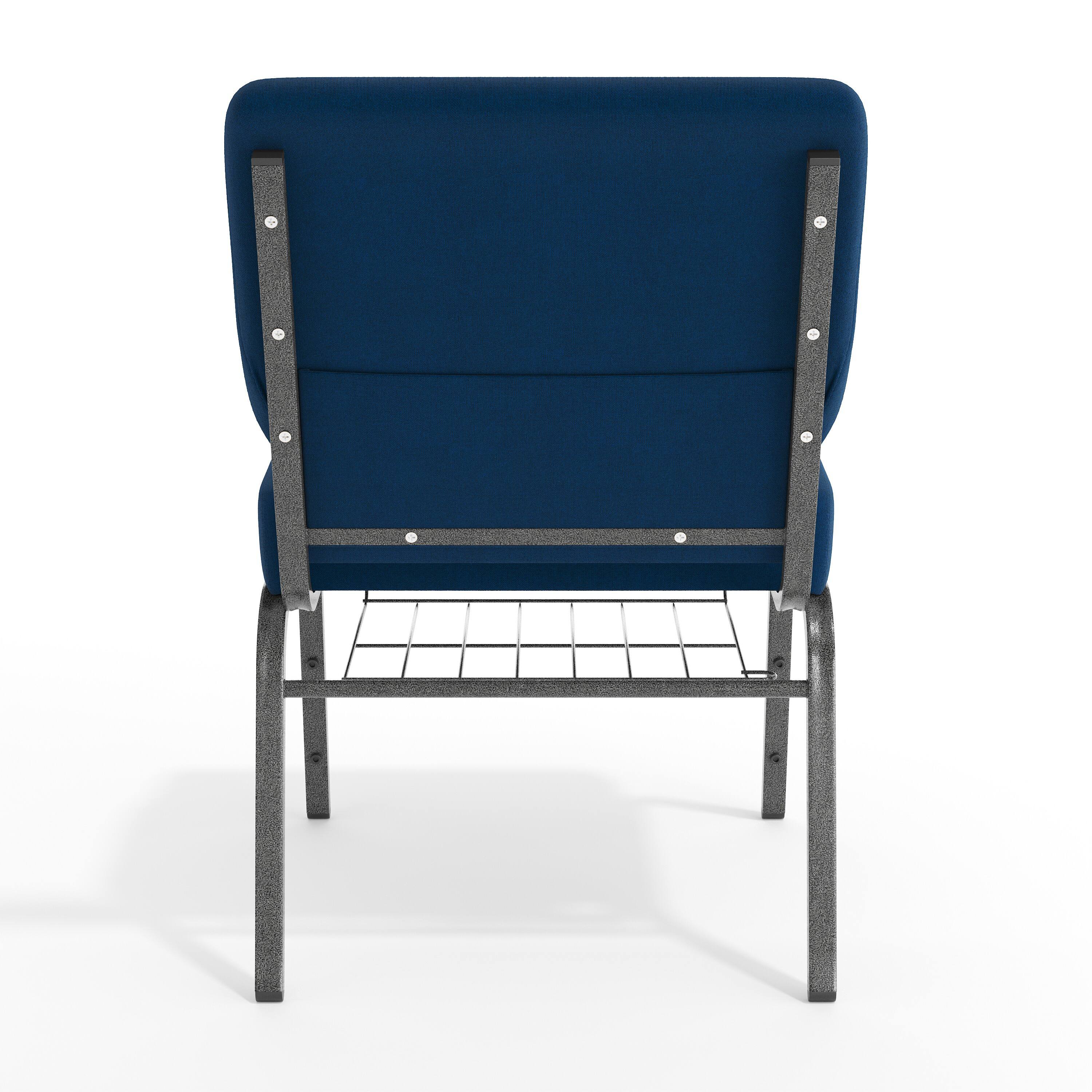 Back. Flash Furniture - HERCULES Series 21''W Church Chair in Navy Blue Fabric with Cup Book Rack - Silver Vein Frame - Blue.