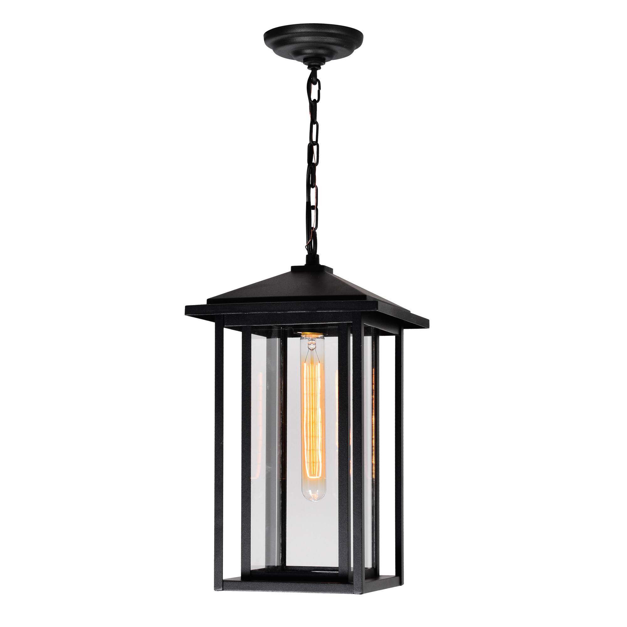 Front. CWI Lighting - Crawford 1 Light Black Outdoor Hanging Light - Black.