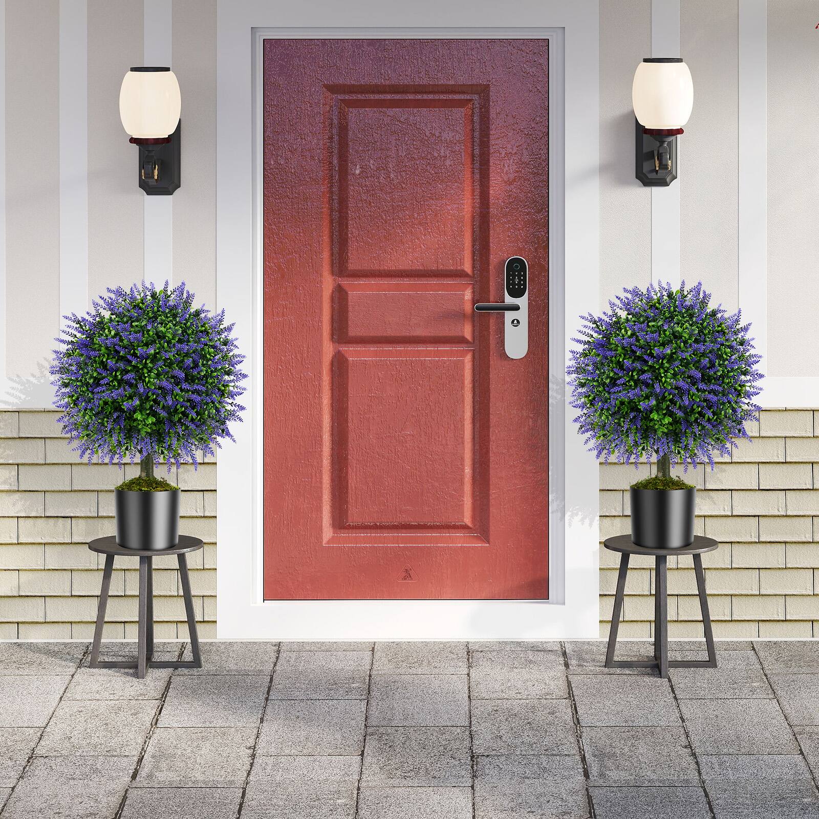 Alt View 1. Gymax - Gymax Set of 2 Artificial Lavender Topiary Ball Trees 23'' Faux Boxwood Ball Tree - Green, Purple.