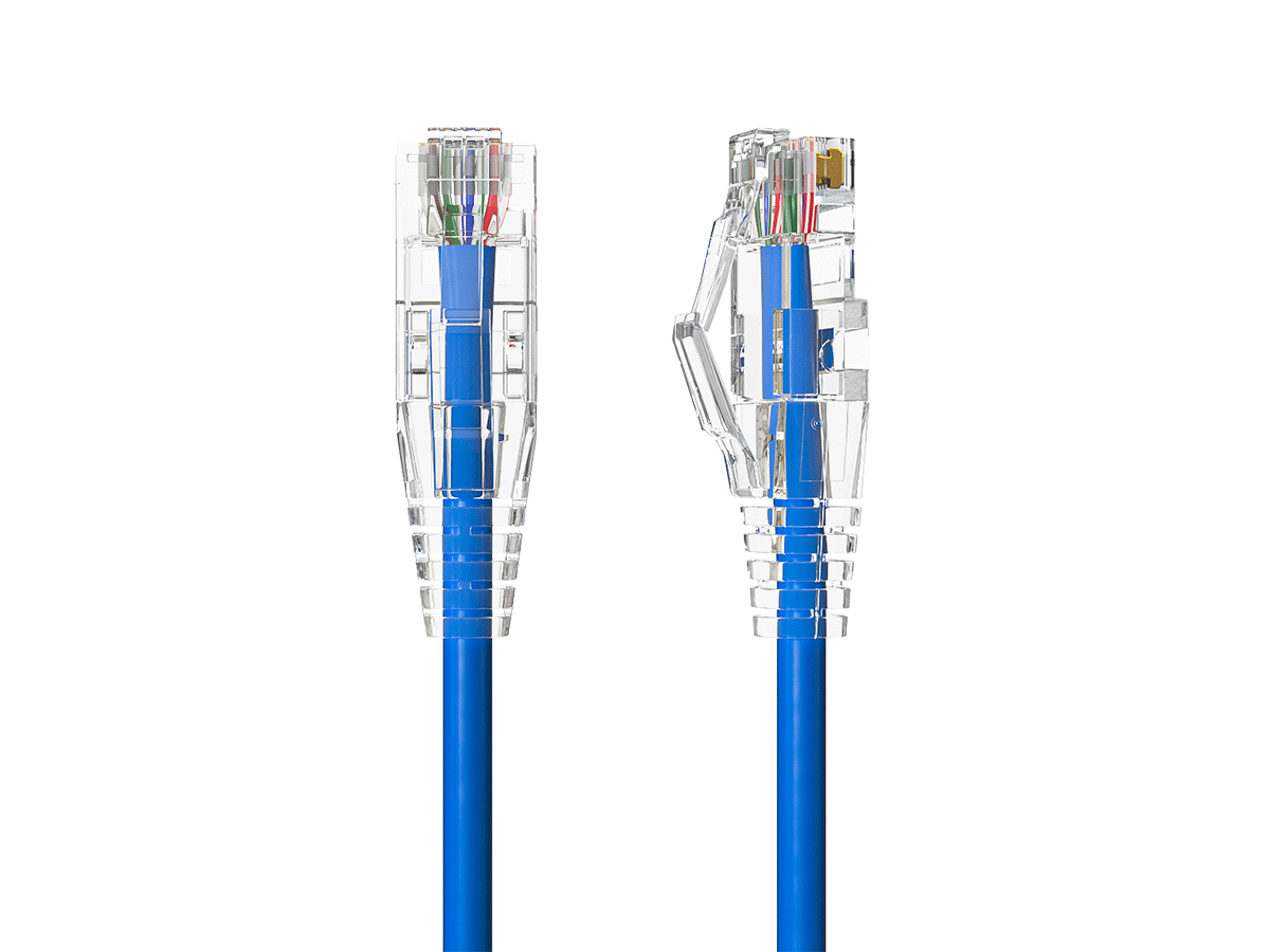 Front. Cable Leader - Cat 6a Ethernet Cable, Slim 28 AWG Snagless RJ45 Patch, 10 Gbps for Router, Gaming Console, PC, Server Rack - Blue.