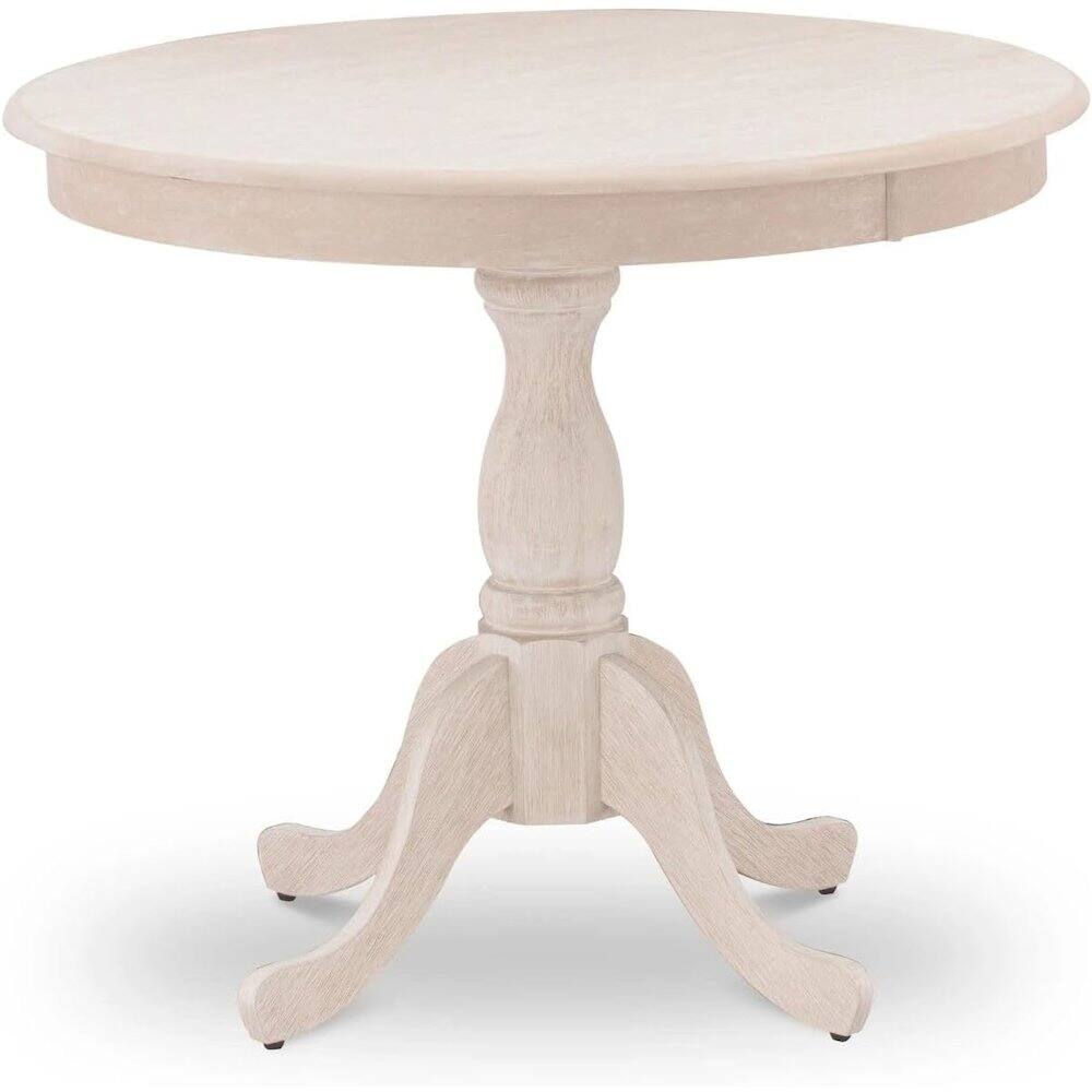 Angle. East West Furniture - East West Furniture Round Table Butter Cream Color Table Surface and Asian Wood Dining Table Pedestal Legs -Butter - Multi-Color.