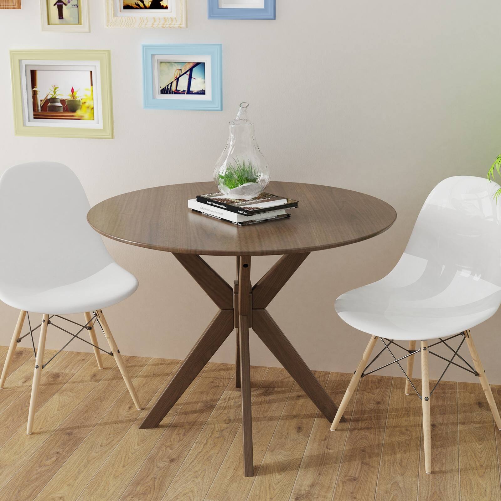 Alt View 9. Ecooso - 36 Inch Round Dining Table with Pedestal Base, Wooden Dining Desk for Kitchen or Dining Room - Walnut.