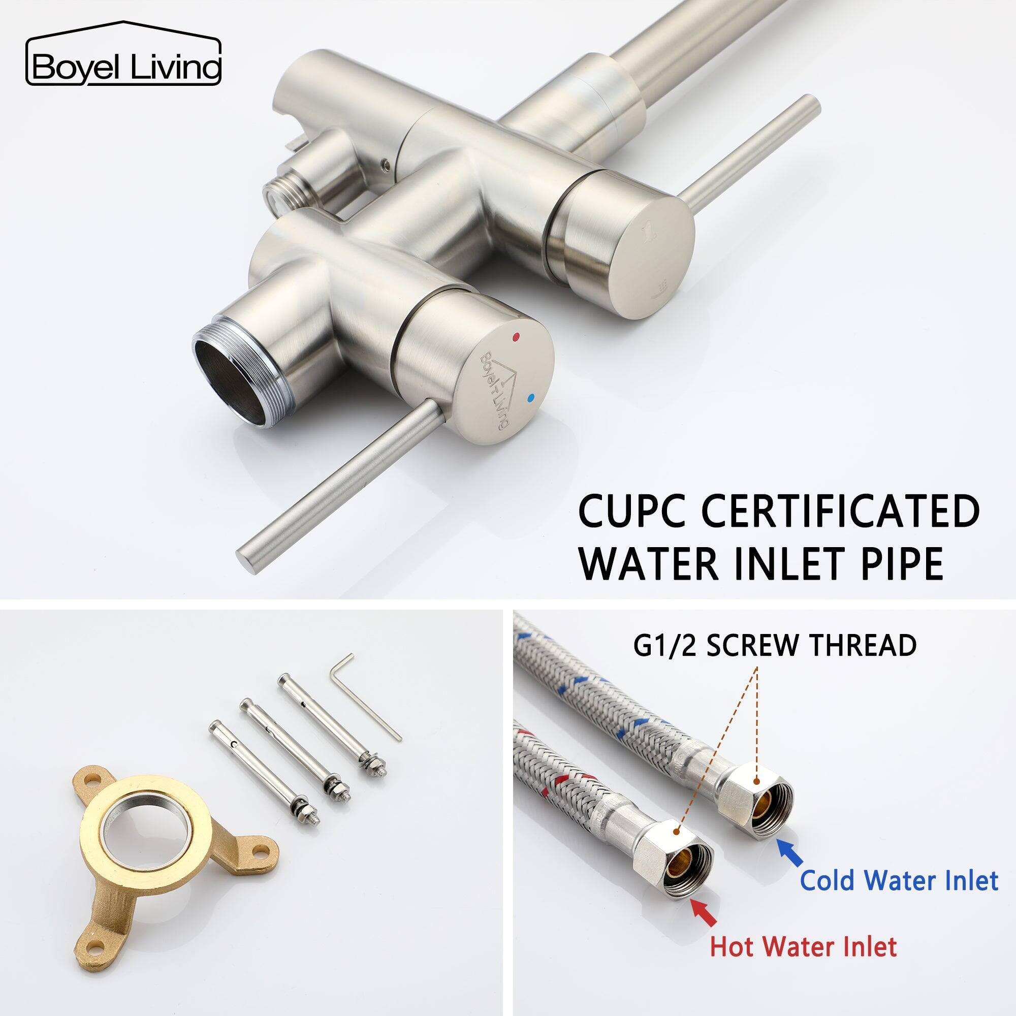 Boyel Living CUPC CERTIFICATED WATER INLET PIPE G1/2 SCREW THREAD Cold Water Inlet Hot Water Inlet