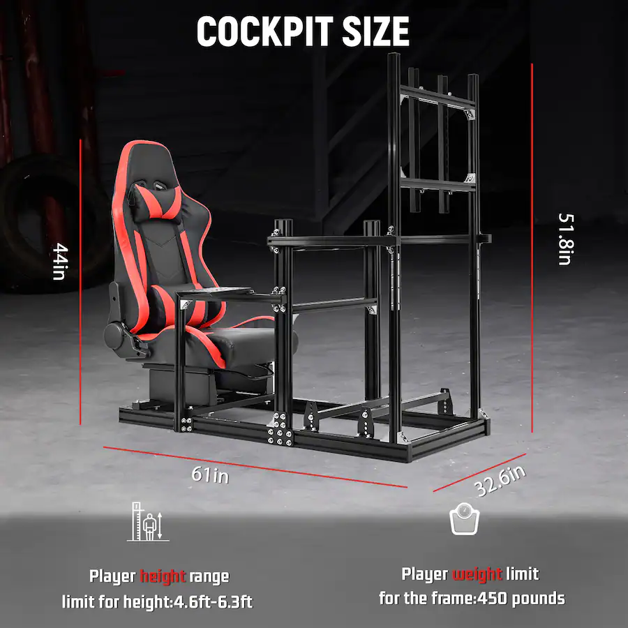 Custom Sim Cockpits Dardoo Racing Simulator Cockpit with Red Seat and Monitor Stand Fit for ...