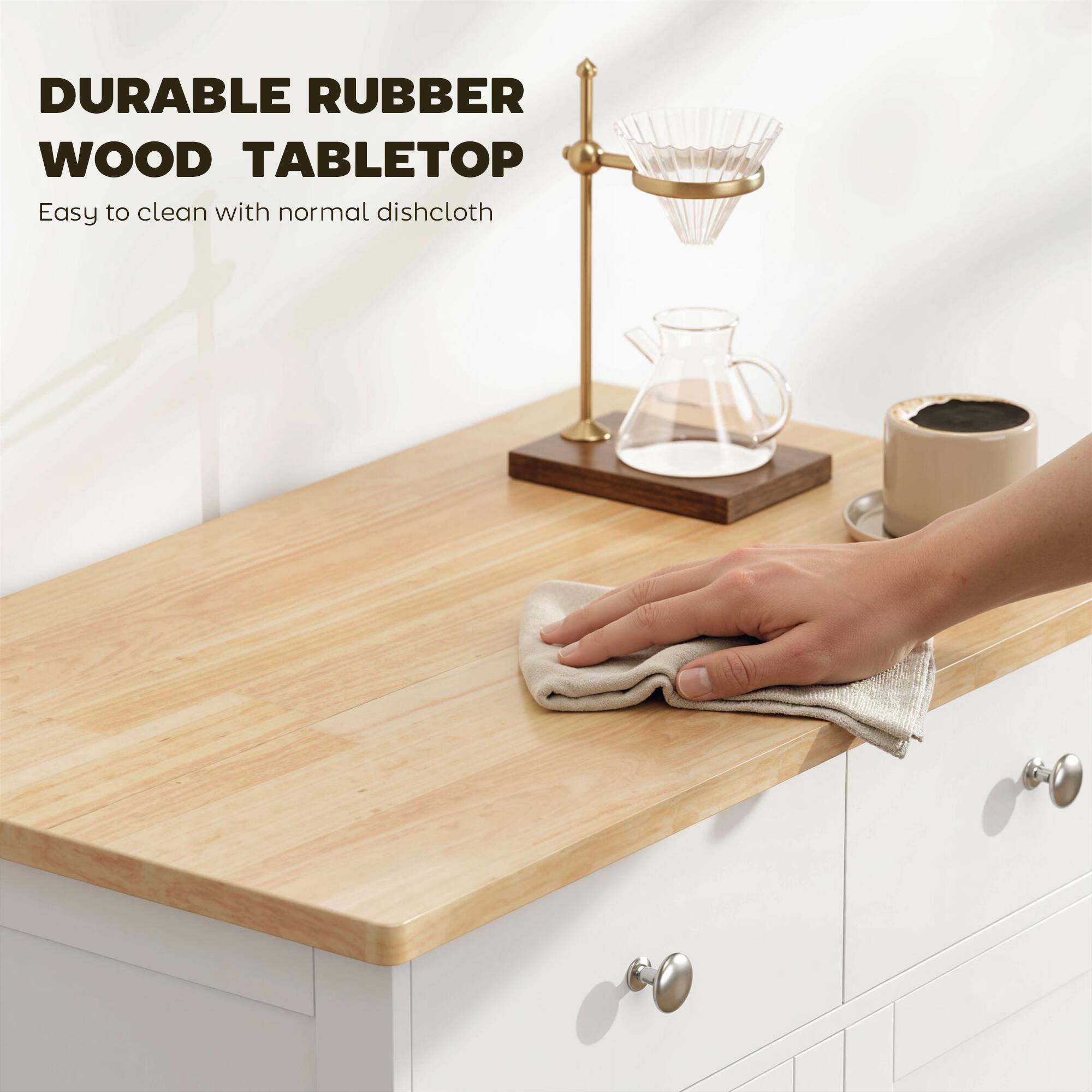 DURABLE RUBBER WOOD TABLETOP  
Easy to clean with normal dishcloth