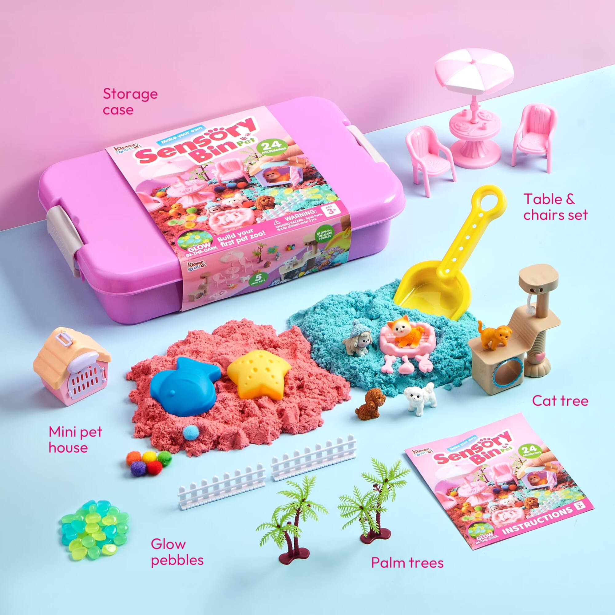 Storage case - Sensory Bin 24

Table & chairs set

Mini pet house

Glow pebbles

Cat tree

Palm trees

Sensory Bin 24

INSTRUCTIONS