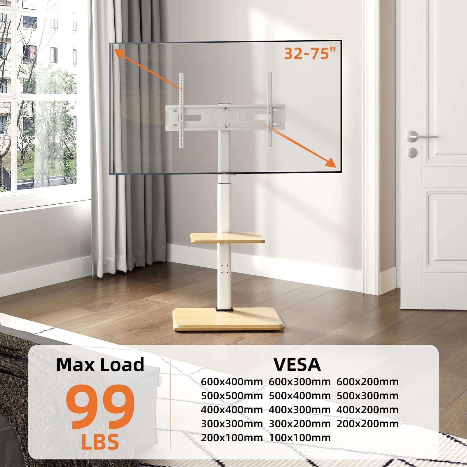 Dazzling Pops - Rolling TV Stand with Wheels, Mobile TV Cart for 32- Flat Screen TVs, Floor TV Stand with Swivel and Height - with hidden whee