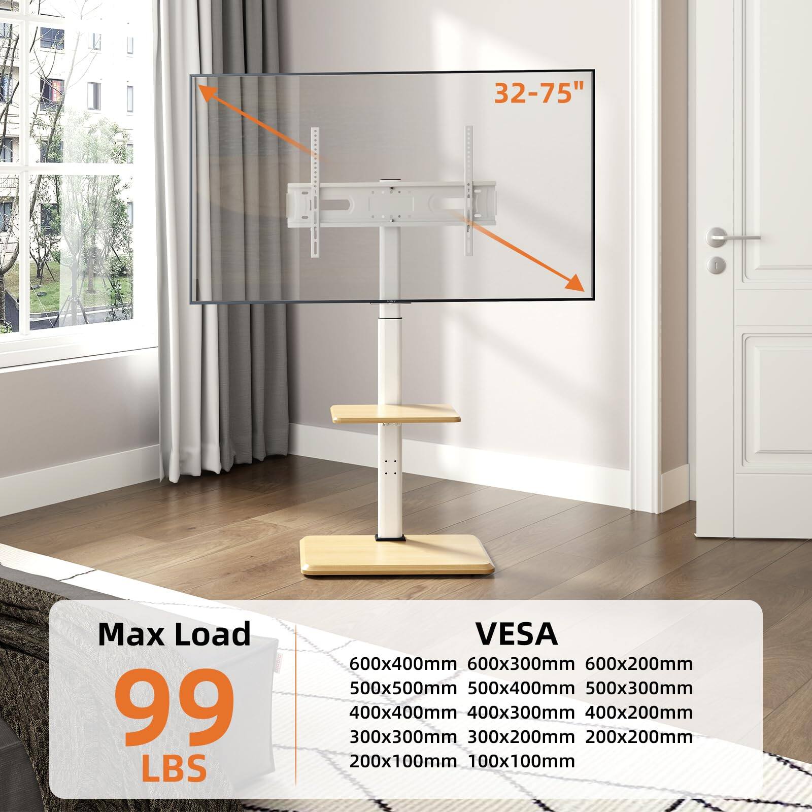 Dazzling Pops - Rolling TV Stand with Wheels, Mobile TV Cart for 32- Flat Screen TVs, Floor TV Stand with Swivel and Height - with hidden whee