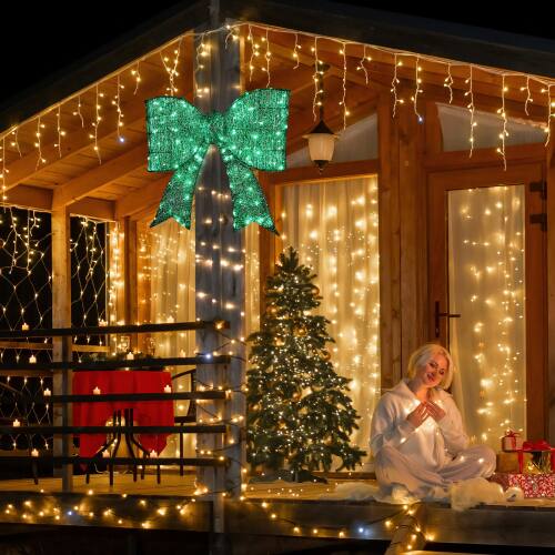 Alt View 10. Winado - 28in Christmas Pre-lit Giant Bowknot Lighted Metal Frame Decoration with LED Lights for Outdoor Yard - Green.