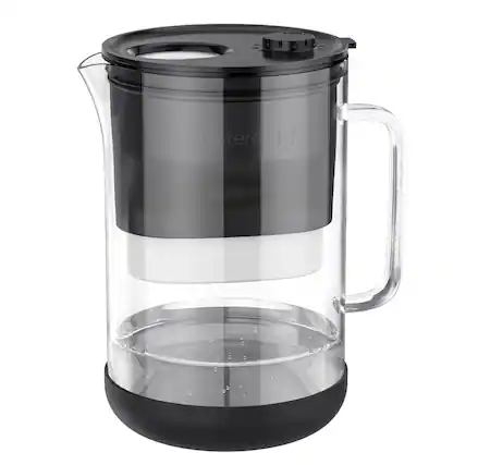 Front. Waterdrop - PT-09BL 10-Cup Large Glass Water Filter Pitcher, Reduces PFOA/PFOS, Chlorine, Cadmium, Copper & Mercury, BPA-Free - Black.