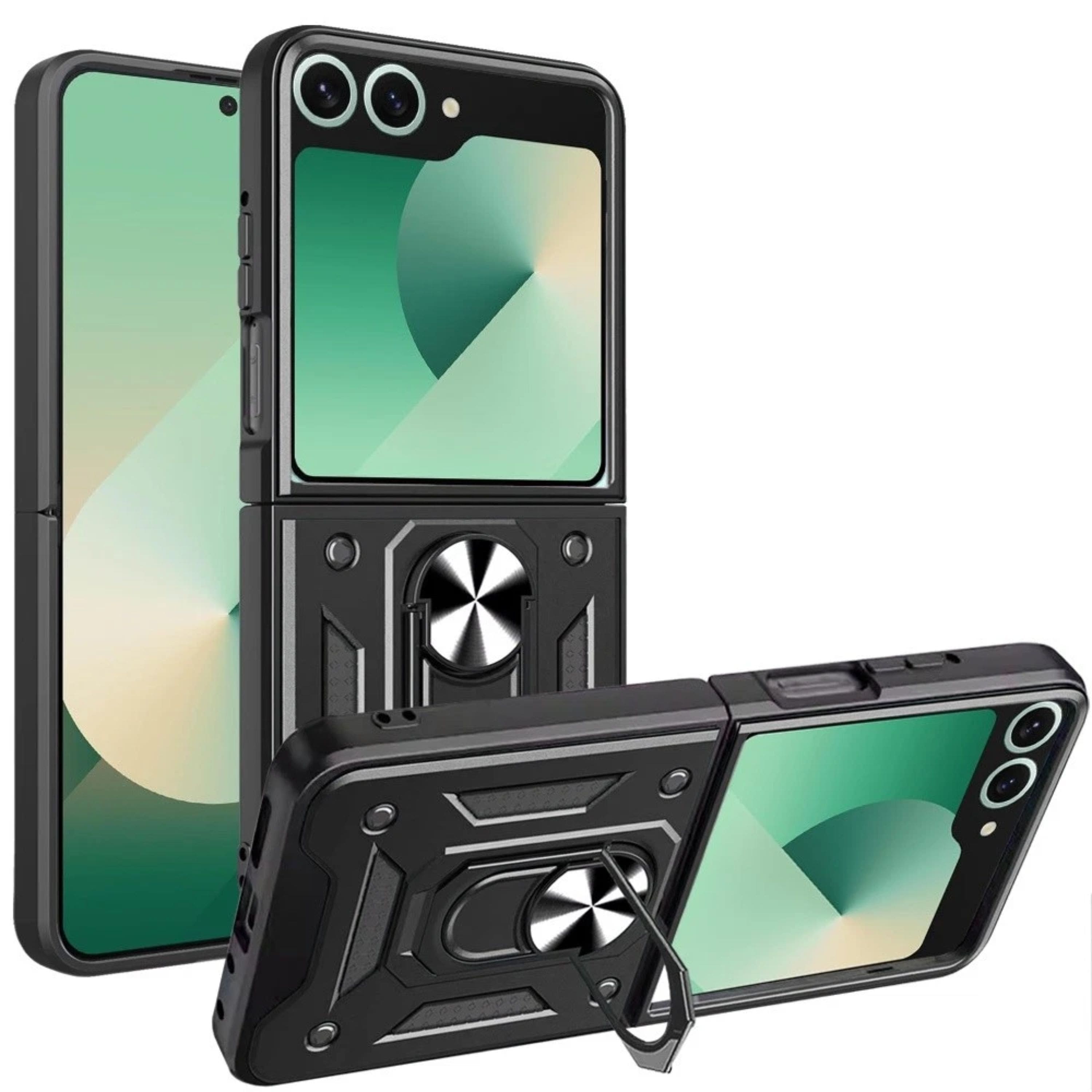 Kitcheniva - Camera Lens Shield Case With Magnetic Ring Stand & Tempered Glass For Samsung Galaxy Z Flip 7 - Black price history on PriceWatchPro