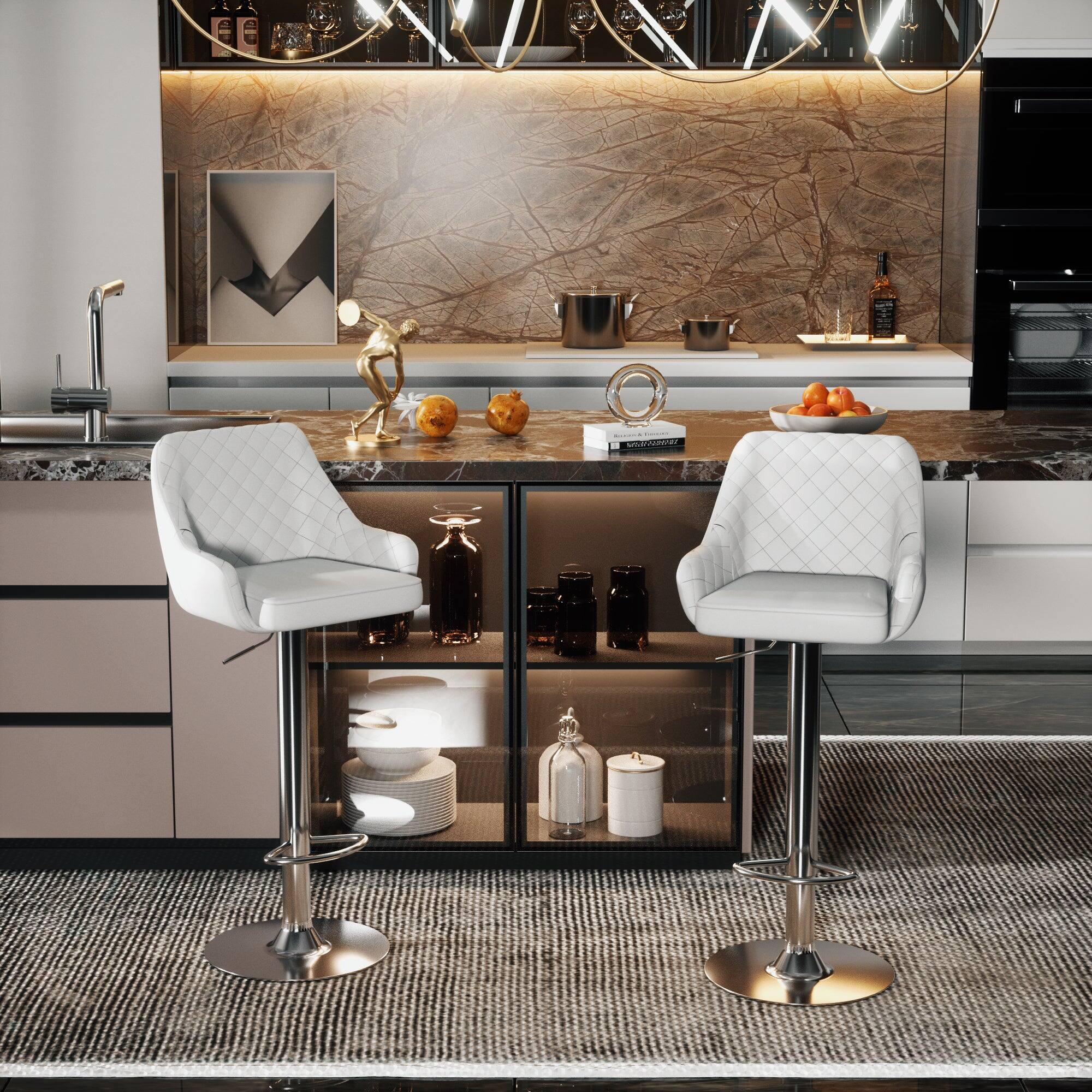 Alt View 2. Vecelo - Set of 2 PU Leather Bar Stools - Adjustable Height Seats, 330lb Capacity, 360° Rotation - White.